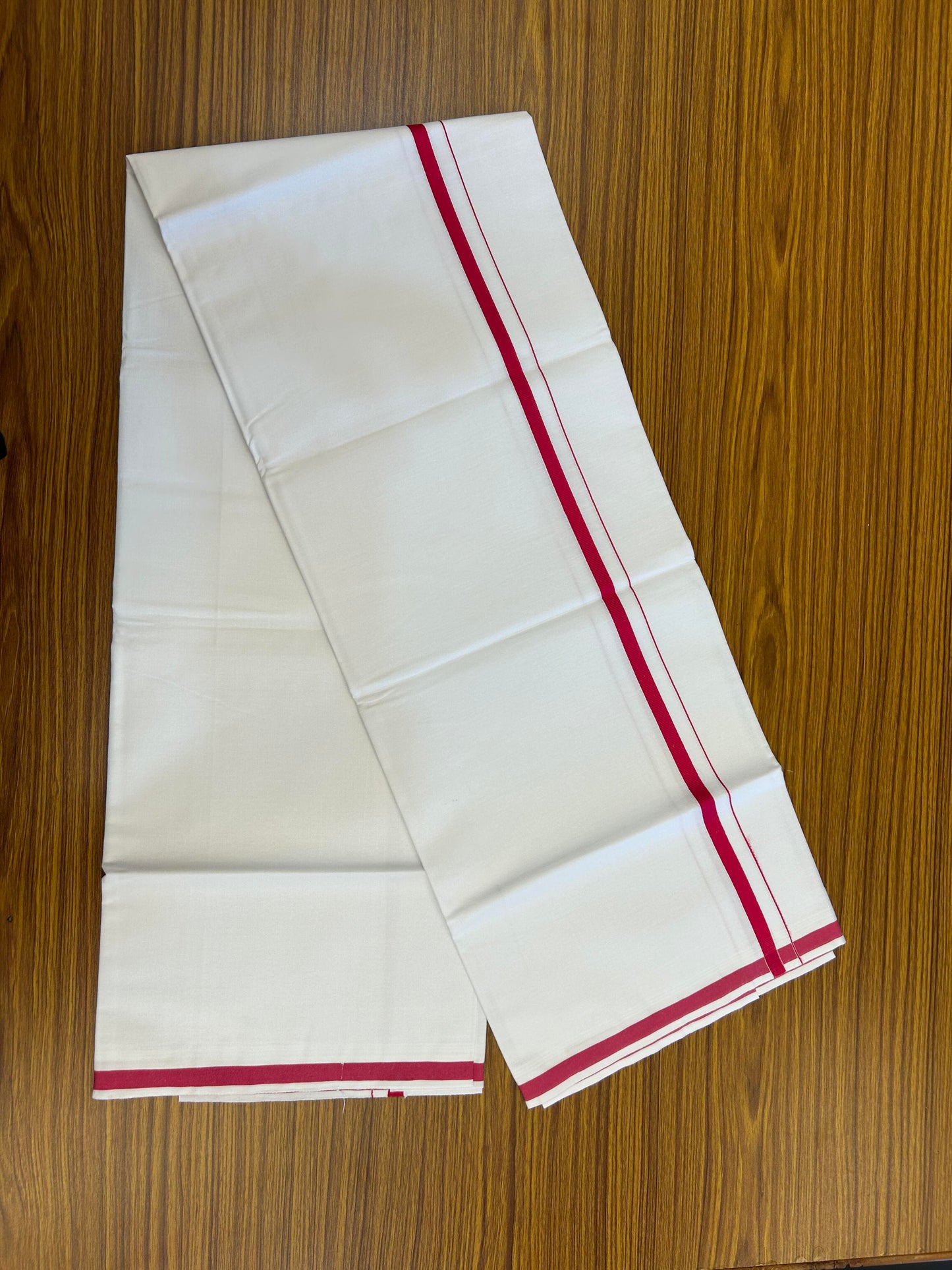 10% Discount ! KaithariKada Balaramapuram 100% Cotton Pure White Mill Bleached Single Mundu/Dhoti - 40s - 1 cm Dark Pink Kara (2 meter / 4 muzham) - 5 KK5364 MC