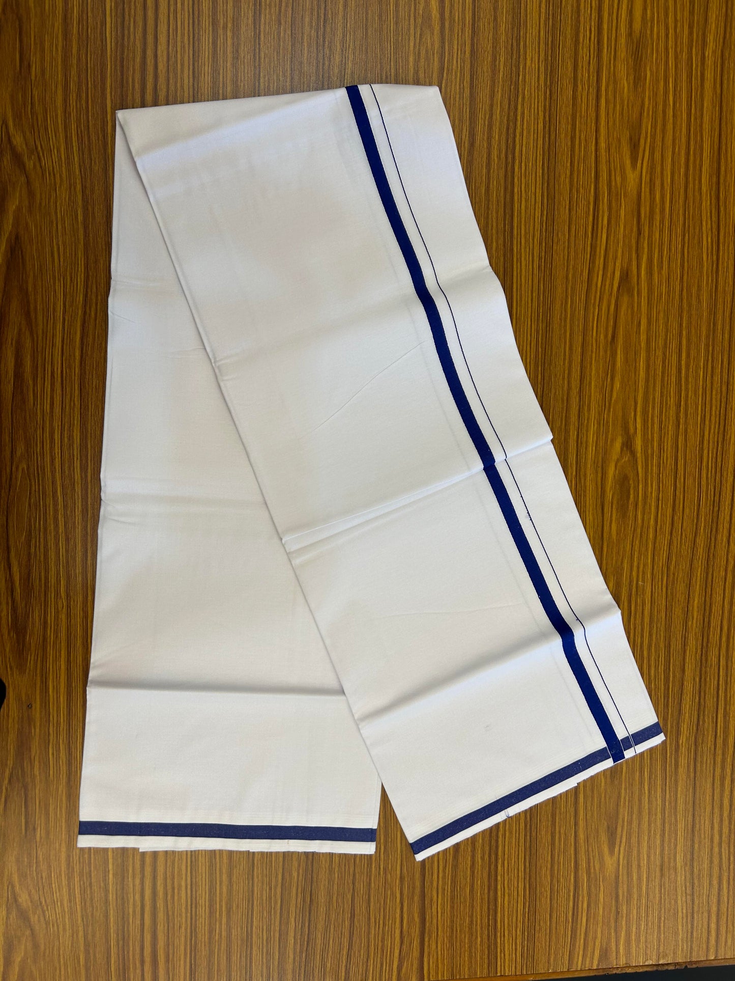 10% Discount ! KaithariKada Balaramapuram 100% Cotton Pure White Mill Bleached Single Mundu/Dhoti - 40s - 1 cm Dark Blue Kara (2 meter / 4 muzham) - 7 KK5364 MC