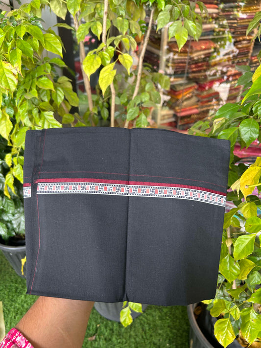 39% Discount! Kaitharikada - Pure Cotton - Single Kaily / Lungi - (60s) - 1 inch Maroon & Multi colour Pattern Printed Kambi kara with Black colour body (2 meter / 4 muzham) - 6 KK8043 GAN