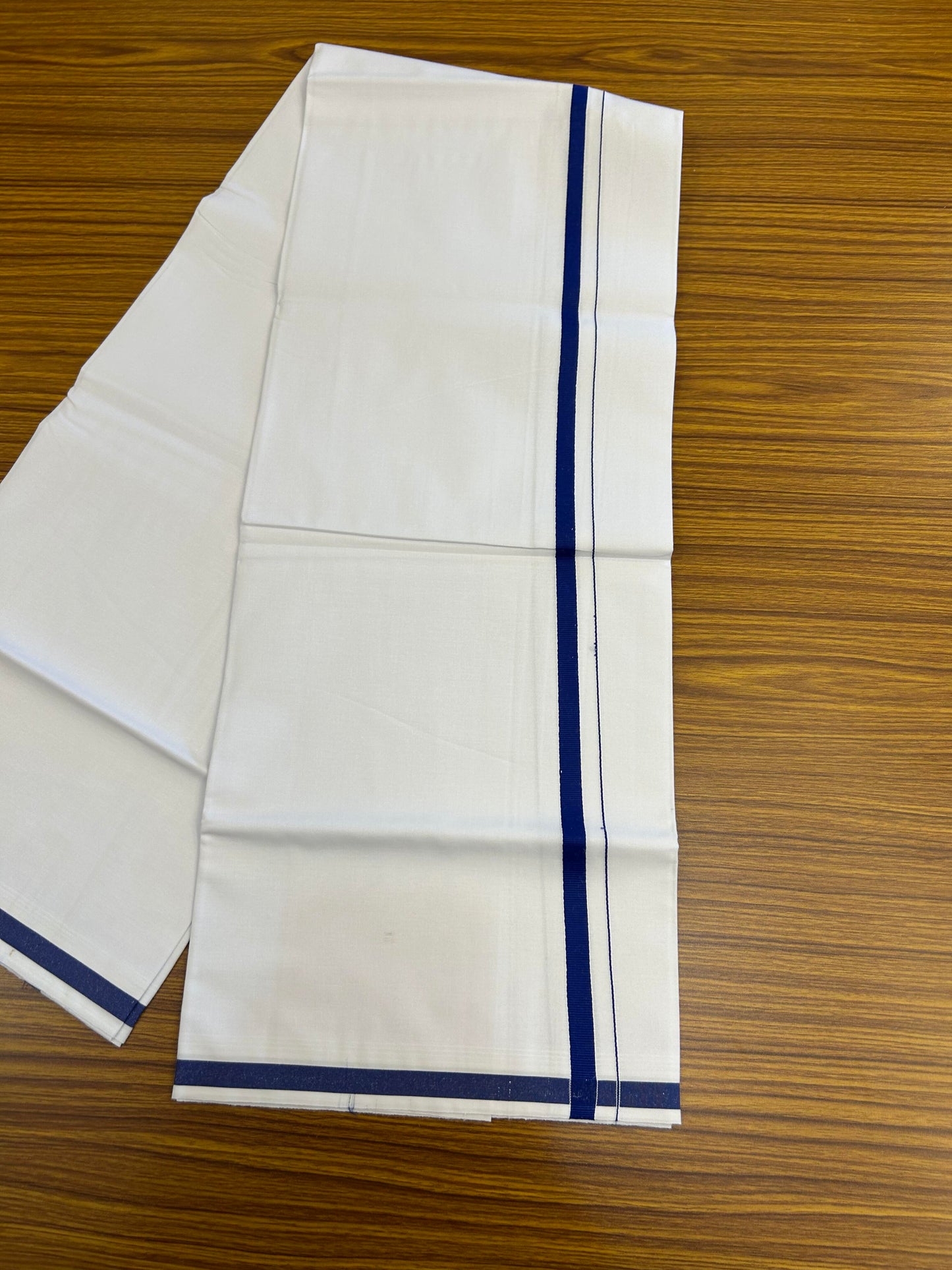 10% Discount ! KaithariKada Balaramapuram 100% Cotton Pure White Mill Bleached Single Mundu/Dhoti - 40s - 1 cm Dark Blue Kara (2 meter / 4 muzham) - 7 KK5364 MC