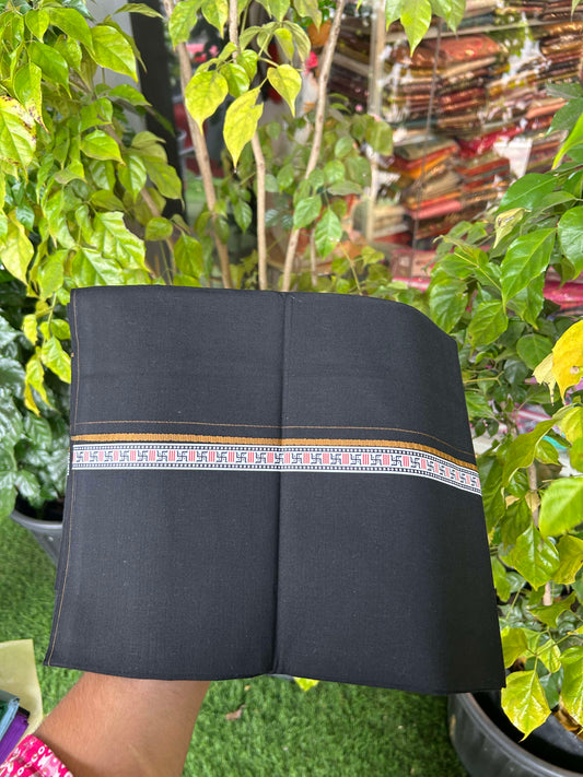 39% Discount! Kaitharikada - Pure Cotton - Single Kaily / Lungi - (60s) - 1 inch Brown & Multi colour Pattern Printed Kambi kara with Black colour body (2 meter / 4 muzham) - 2 KK8043 GAN