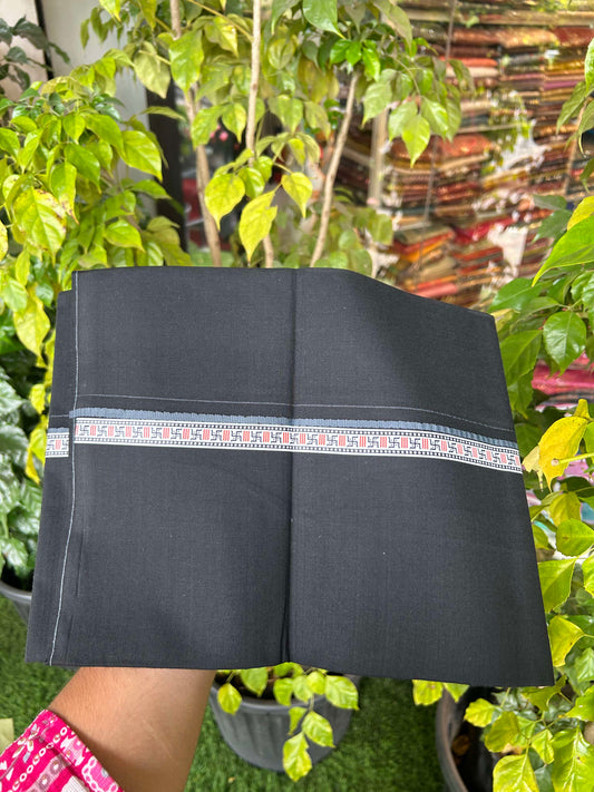 39% Discount! Kaitharikada - Pure Cotton - Single Kaily / Lungi - (60s) - 1 inch Ash Grey & Multi colour Pattern Printed Kambi kara with Black colour body (2 meter / 4 muzham) - 5 KK8043 GAN