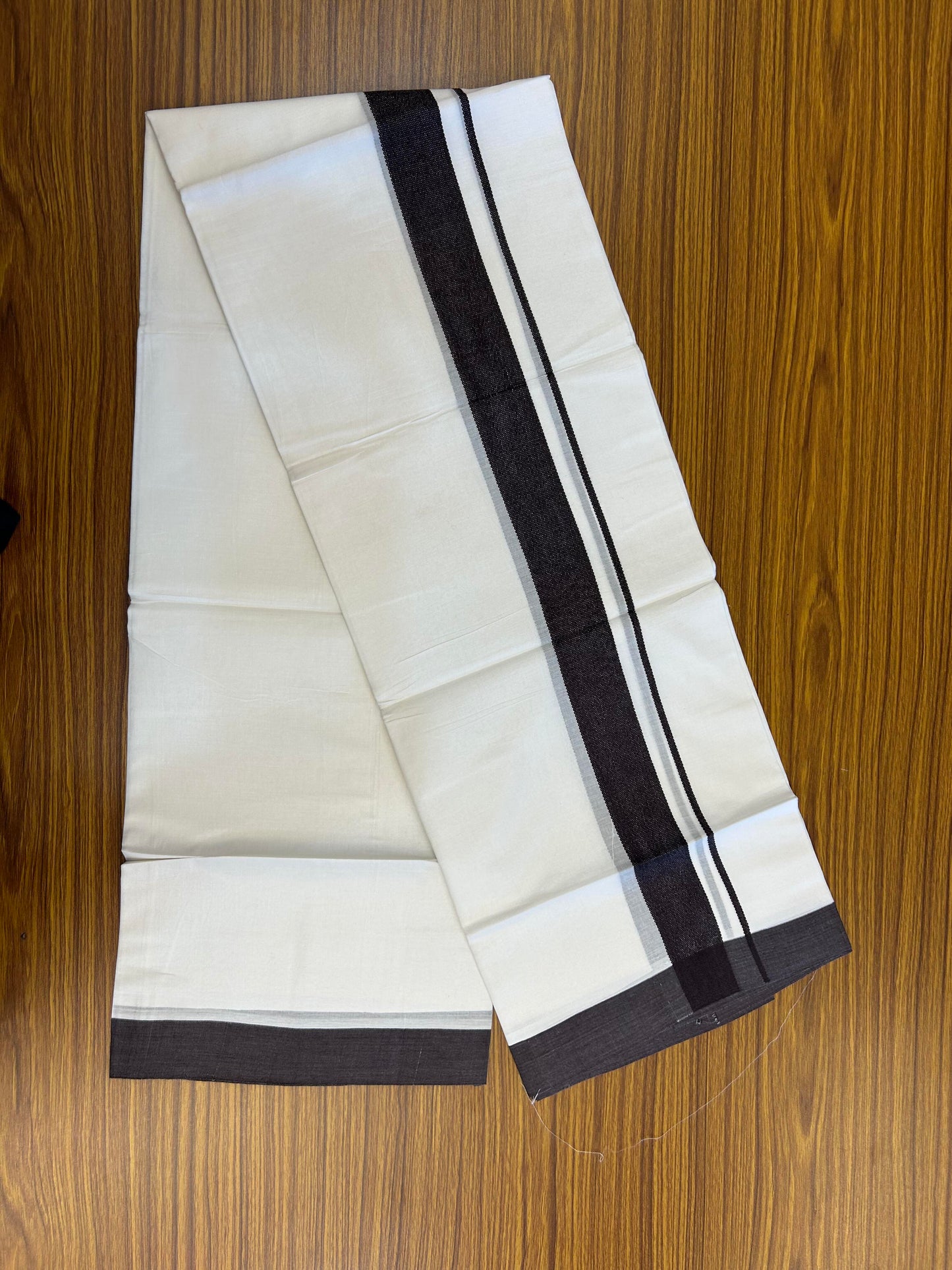 20% Discount ! Kaitharikada Balaramapuram 100% Cotton Pure White Double Mundu/Dothi - 100x80 - 1.5 inch Blackberry Wine Kara - 3.90 m (8 muzham) - 20 KK5364 MC