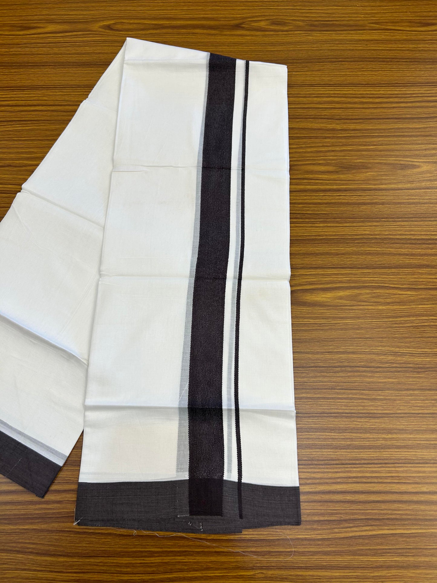 20% Discount ! Kaitharikada Balaramapuram 100% Cotton Pure White Double Mundu/Dothi - 100x80 - 1.5 inch Blackberry Wine Kara - 3.90 m (8 muzham) - 20 KK5364 MC