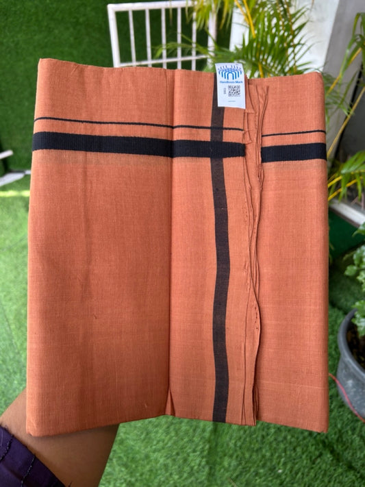 10% Discount !! KaithariKada 100% Pure Cotton - HANDLOOM Single Mundu/Dhoti  KAVI Brown COLOUR BODY & BLACK 1.5 cm Kara- 1KK8020ELA