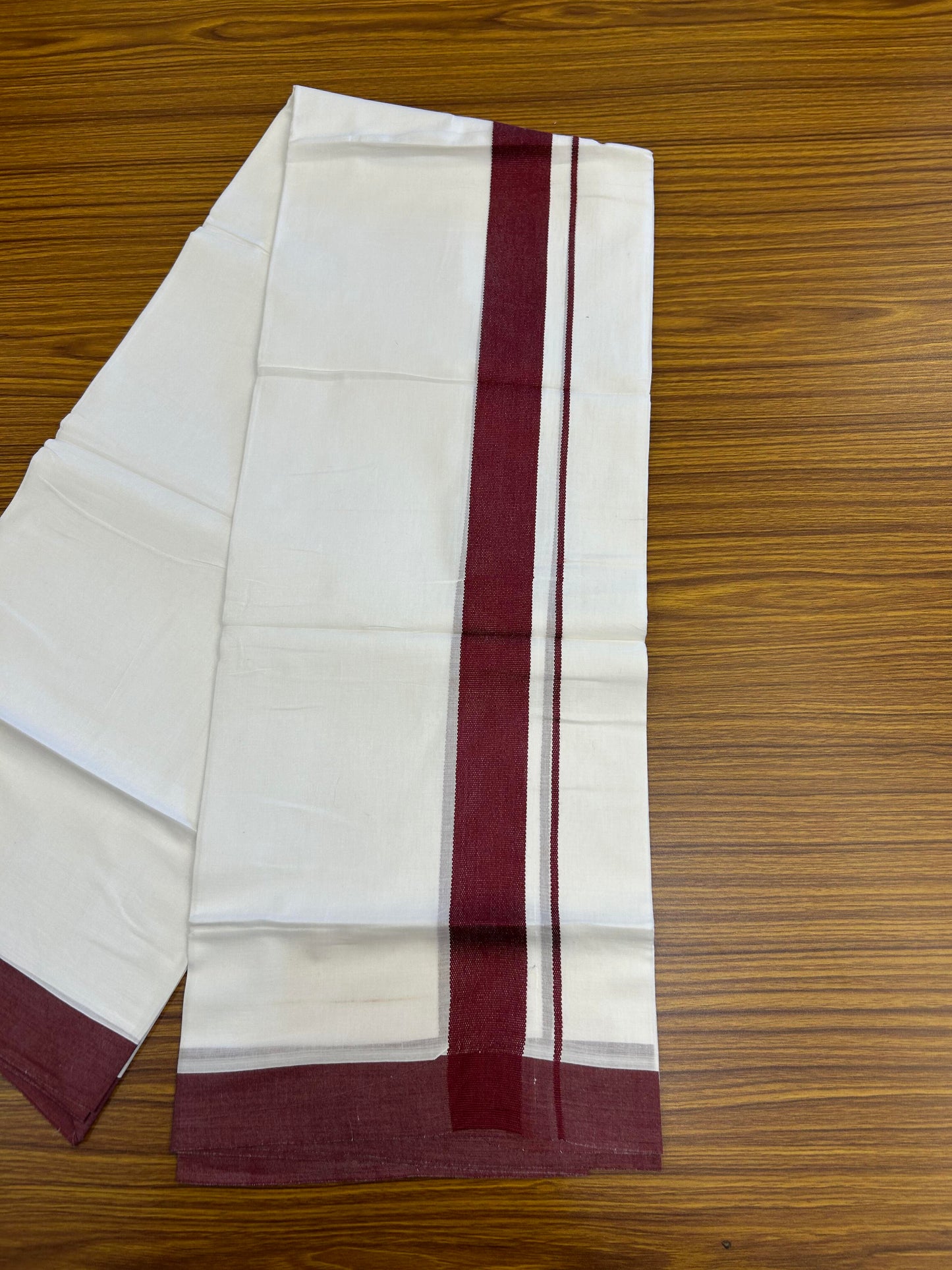 20% Discount ! Kaitharikada Balaramapuram 100% Cotton Pure White Double Mundu/Dothi - 100x80 - 1.5 inch Maroon Kara - 3.90 m (8 muzham) - 21 KK5364 MC