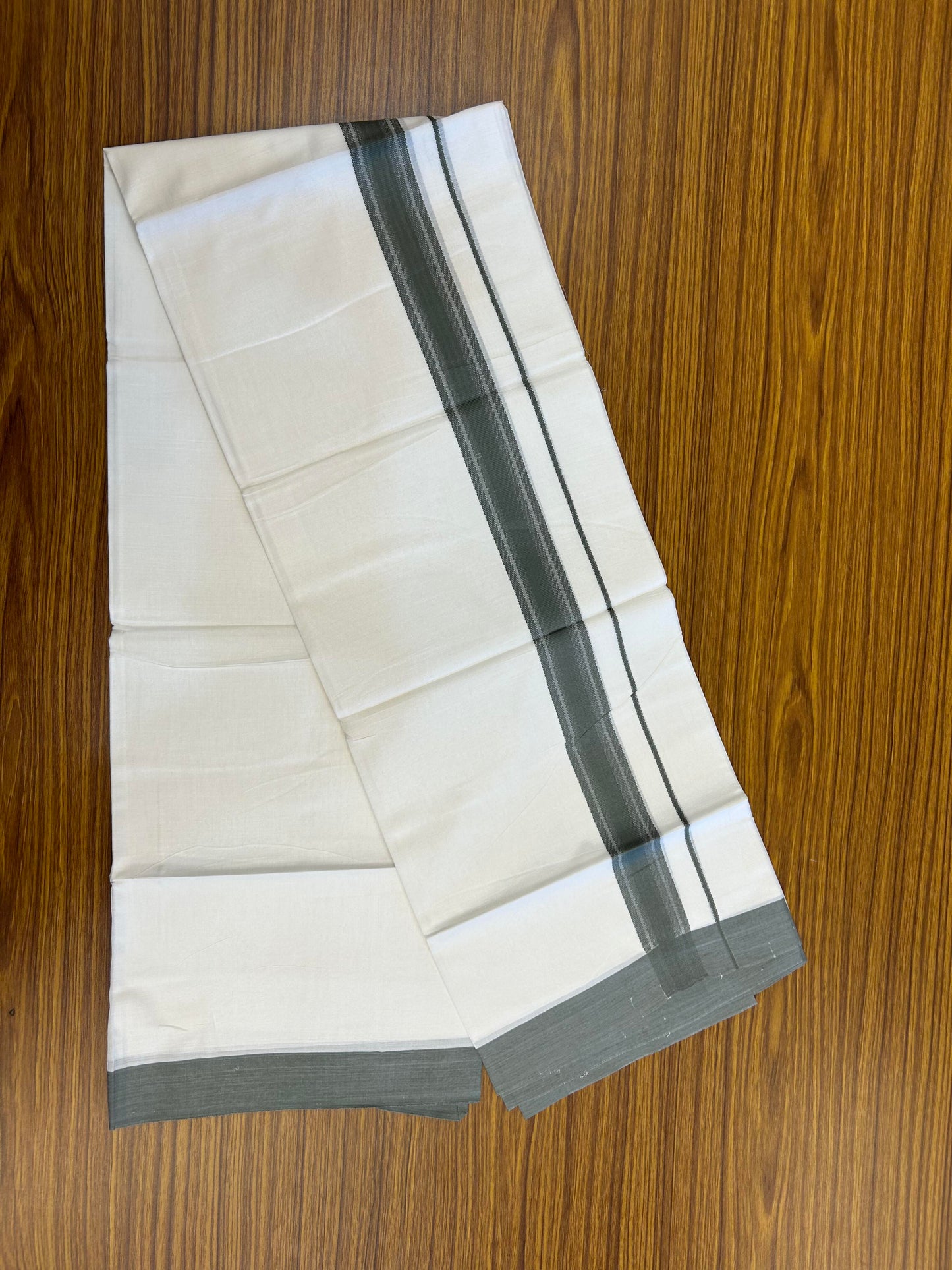20% Discount ! Kaitharikada Balaramapuram 100% Cotton Pure White Double Mundu/Dothi - 100x80 - 1.25 inch Dark Sage Green Design Kara - 3.90 m (8 muzham) - 13 KK5364 MC