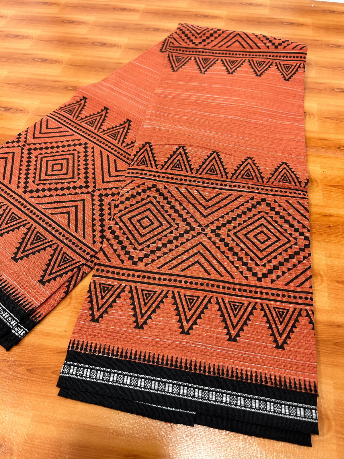 Single Kaily / Lungi - Kaitharikada - Mixed Cotton - 40s twisted - 1.5 inch Black Printed Design Kara With Kavi Colour Body (2 meter / 4 muzham) -  3 KK8084 GAN