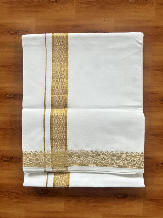 Single Pure White Mundu/Dhoti - 20% Discount!! Kaitharikada Balaramapuram Pure Cotton - 40s - 1.5 inch Gold Kasav Jacquard Design Kara 2 mtr (4 muzham) - 5 KK5405 GAN
