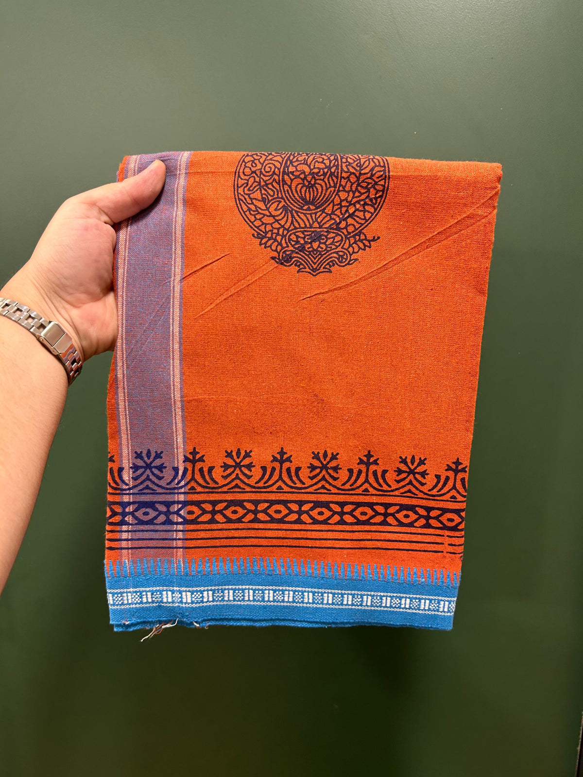 Single Kaily / Lungi - Kaitharikada - Mixed Cotton - 40s twisted - 1.5 inch Blue Printed Design Kara With Kavi Colour Body (2 meter / 4 muzham) -  5 KK8084 GAN