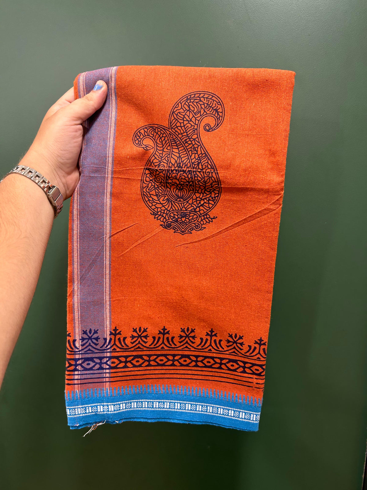Single Kaily / Lungi - Kaitharikada - Mixed Cotton - 40s twisted - 1.5 inch Blue Printed Design Kara With Kavi Colour Body (2 meter / 4 muzham) -  5 KK8084 GAN
