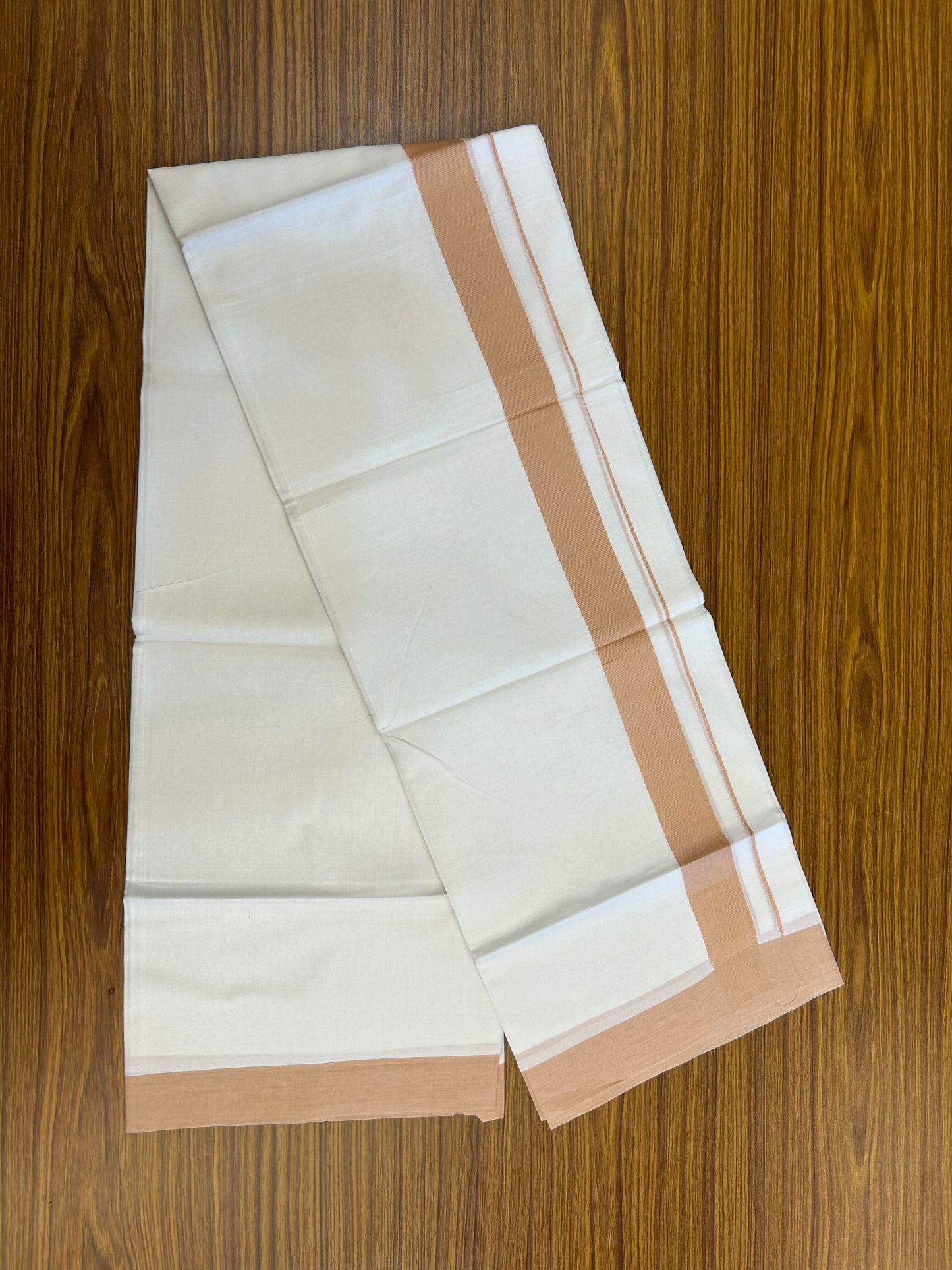 20% Discount ! Kaitharikada Balaramapuram 100% Cotton Pure White Double Mundu/Dothi - 100x80 - 1.5 inch Peach Kara - 3.90 m (8 muzham) - 16 KK5364 MC