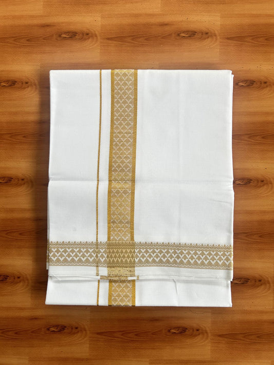 Single Pure White Mundu/Dhoti - 20% Discount!! Kaitharikada Balaramapuram Pure Cotton - 40s - 1.5 inch Gold Kasav Jacquard Design Kara 2 mtr (4 muzham) - 3 KK5405 GAN