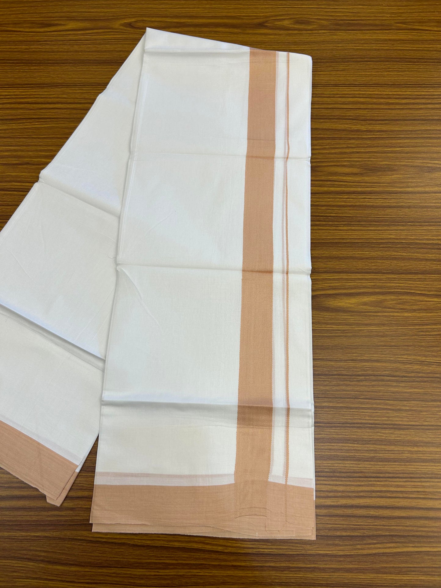 20% Discount ! Kaitharikada Balaramapuram 100% Cotton Pure White Double Mundu/Dothi - 100x80 - 1.5 inch Peach Kara - 3.90 m (8 muzham) - 16 KK5364 MC