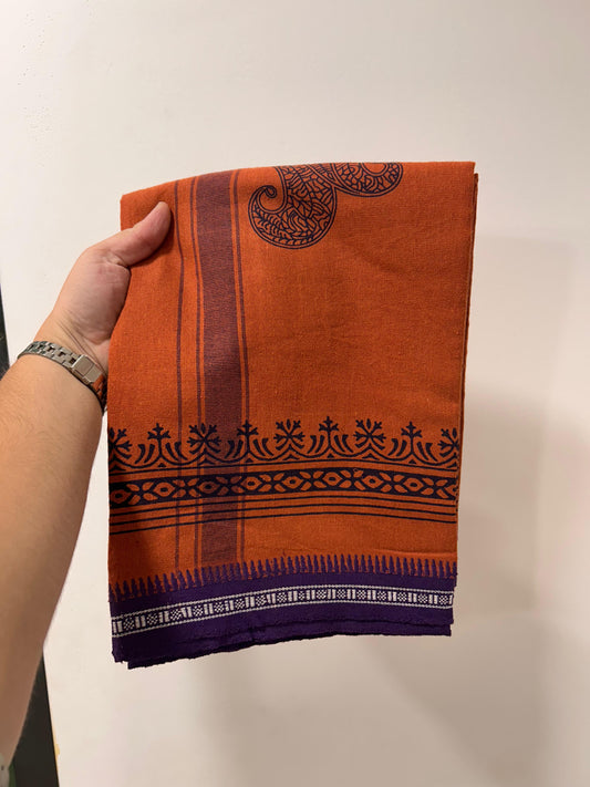 Single Kaily / Lungi - Kaitharikada - Mixed Cotton - 40s twisted - 1.5 inch Blue Printed Design Kara With Kavi Colour Body (2 meter / 4 muzham) -  6 KK8084 GAN
