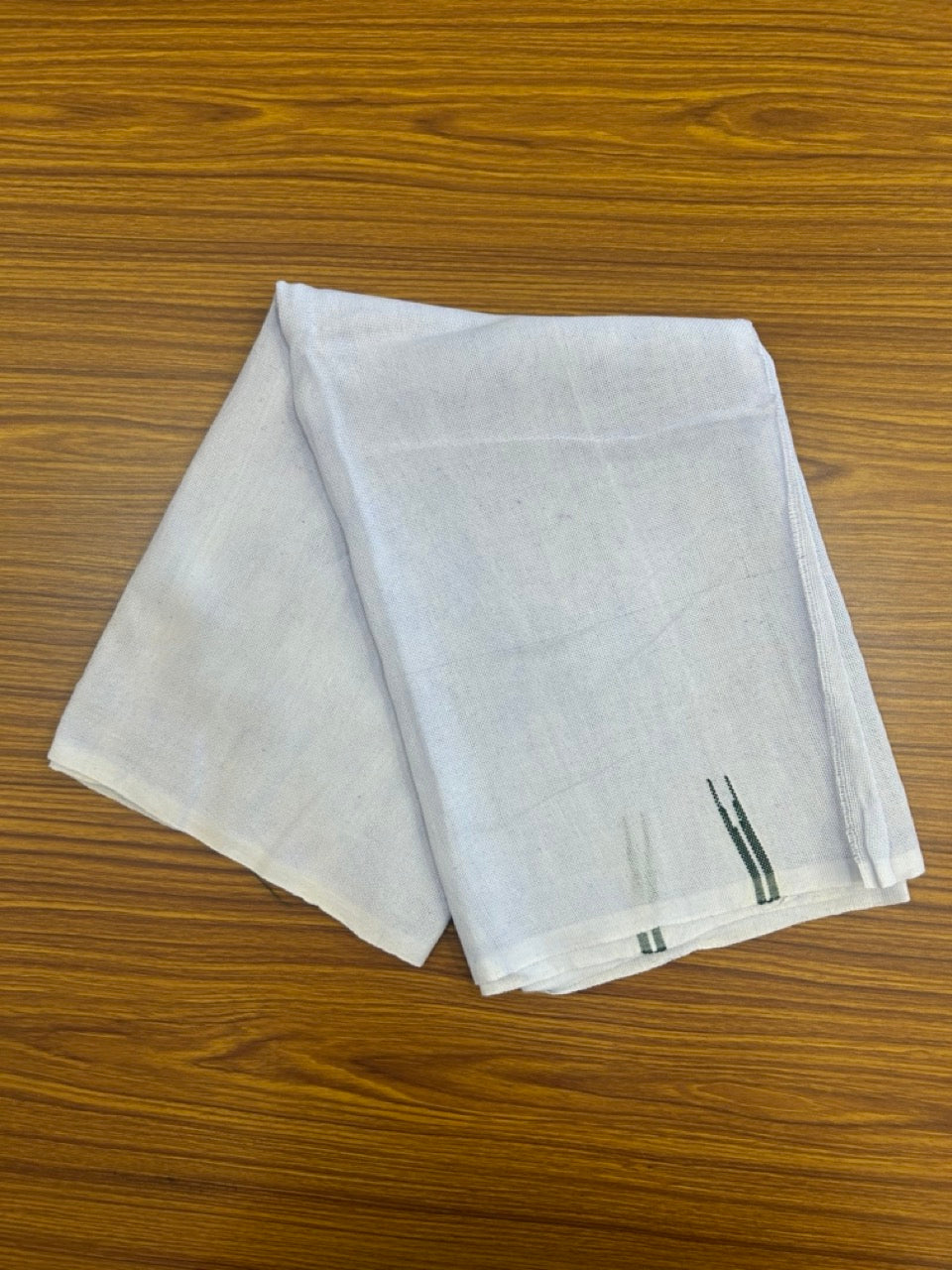 Kaitharikada - HANDLOOM Pure Cotton Kerala Towel - Thorthu - White Body & Dark Green Chutty Kara- 2KK5197ELA