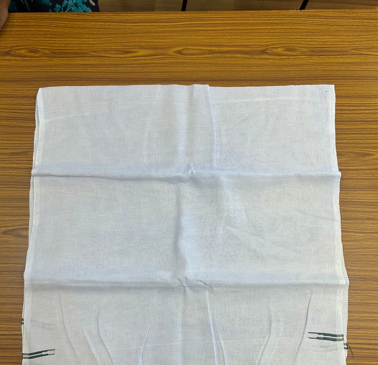 Kaitharikada - HANDLOOM Pure Cotton Kerala Towel - Thorthu - White Body & Dark Green Chutty Kara- 2KK5197ELA