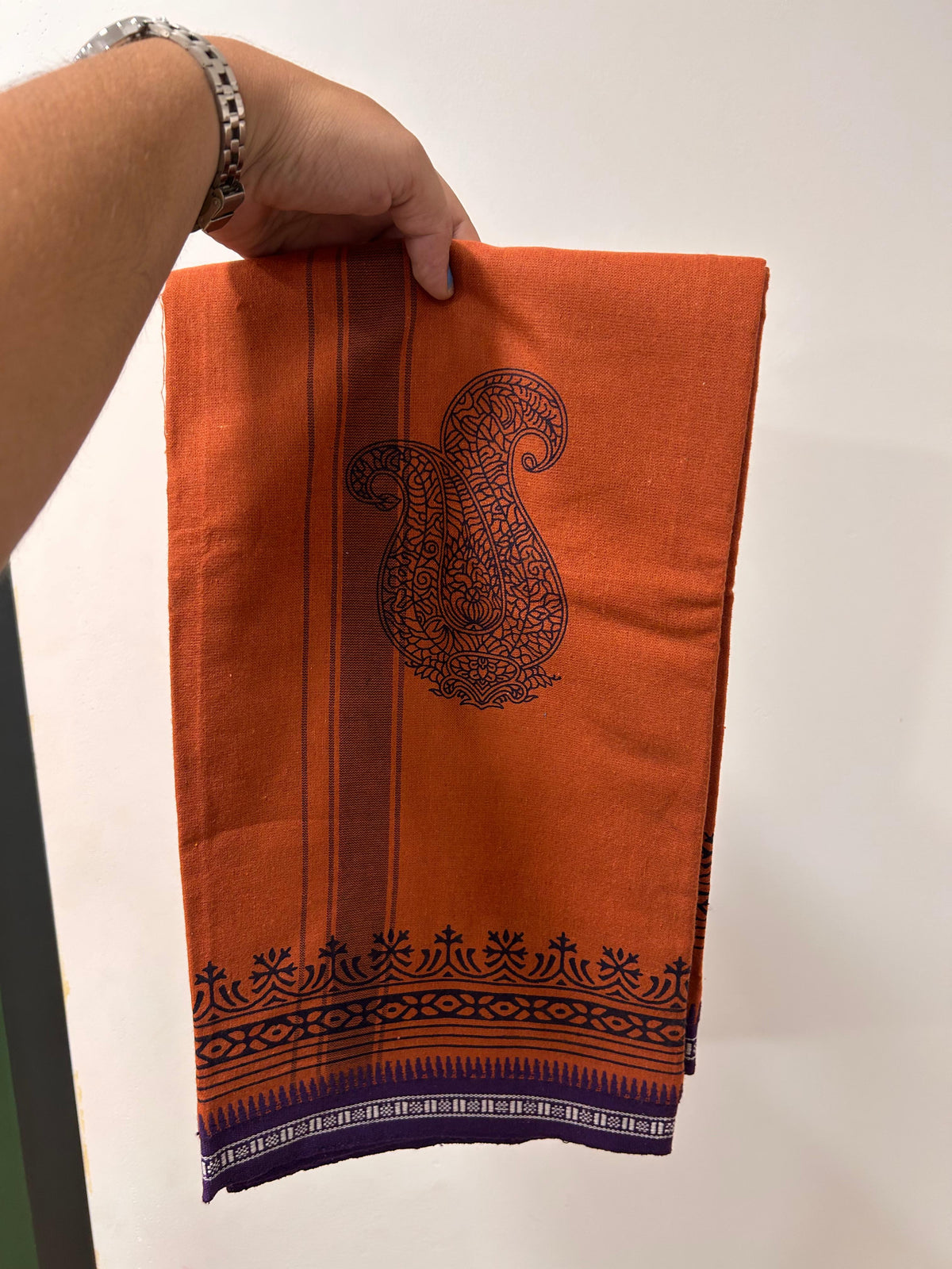 Single Kaily / Lungi - Kaitharikada - Mixed Cotton - 40s twisted - 1.5 inch Green & Blue Printed Design Kara With Kavi Colour Body (2 meter / 4 muzham) -  7 KK8084 GAN