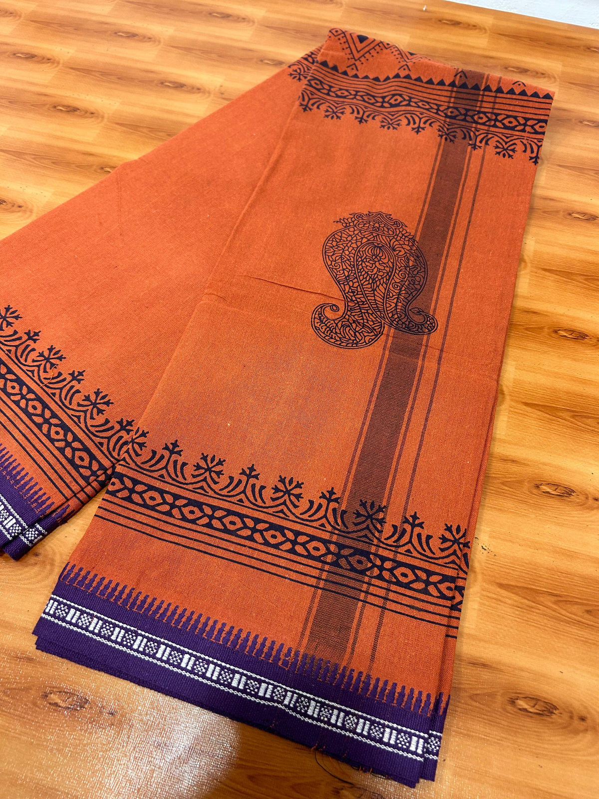 Single Kaily / Lungi - Kaitharikada - Mixed Cotton - 40s twisted - 1.5 inch Green & Blue Printed Design Kara With Kavi Colour Body (2 meter / 4 muzham) -  7 KK8084 GAN