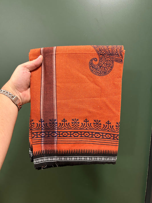 Single Kaily / Lungi - Kaitharikada - Mixed Cotton - 40s twisted - 1.5 inch Black White & Blue Printed Design Kara With Kavi Colour Body (2 meter / 4 muzham) -  9 KK8084 GAN