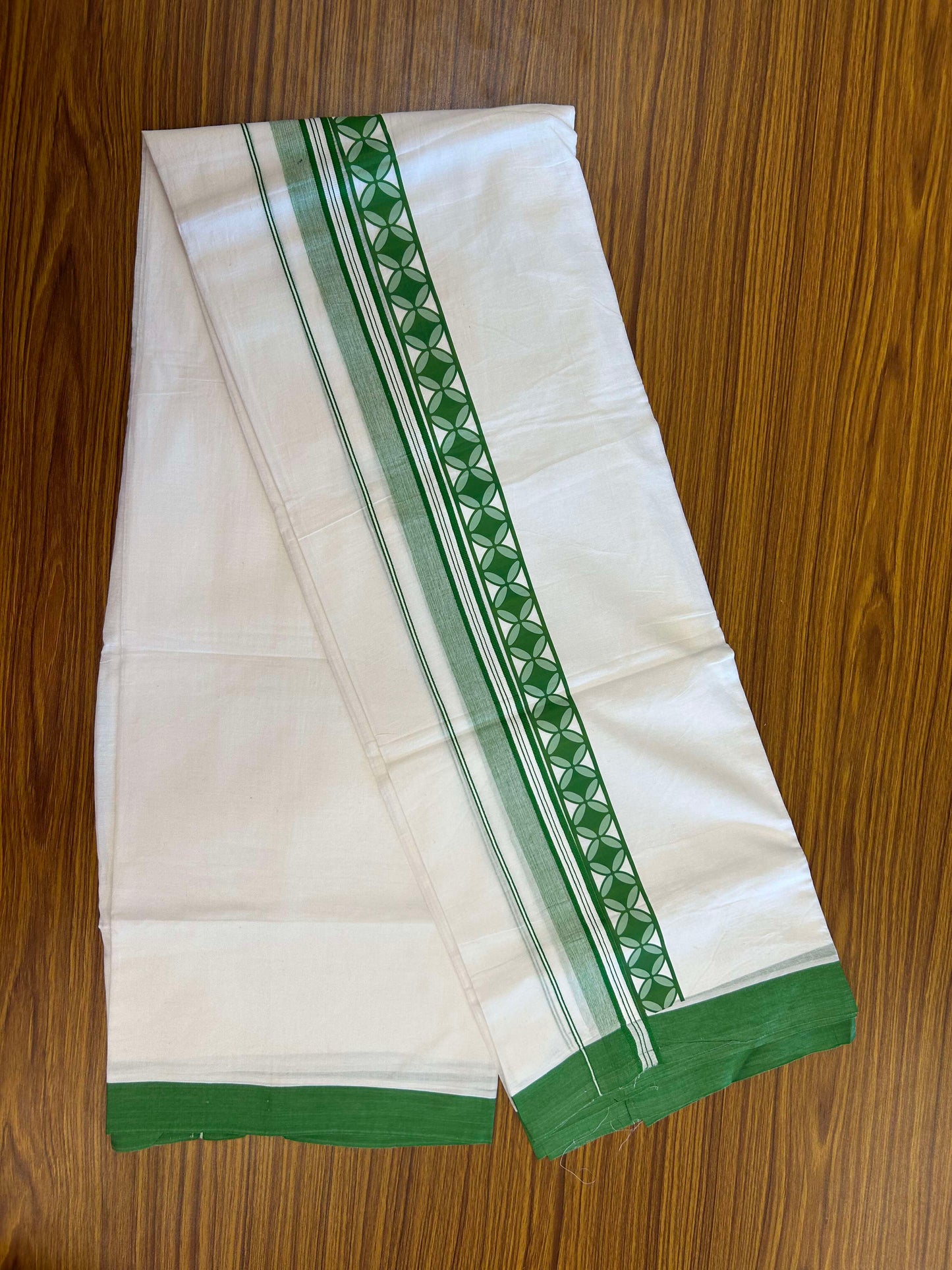 20% Discount ! KaithariKada Balaramapuram Cotton Double Pure white Mundu/Dhoti- 60s - 2.25 inch Reddish Peach Printed Stripes Design Kara - 3.65 mtr (8 muzham) - 17 KK5309 GAN