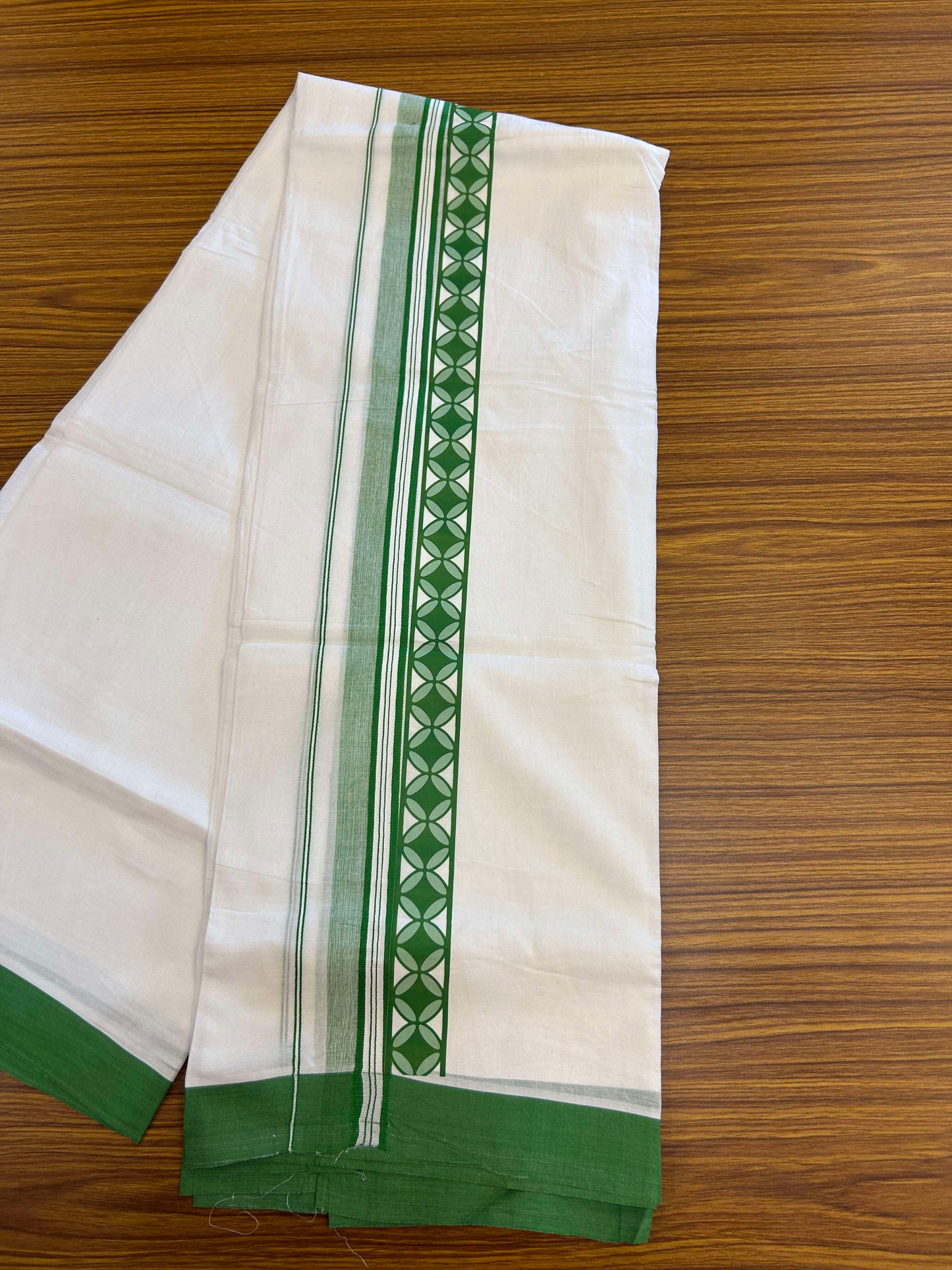 20% Discount ! KaithariKada Balaramapuram Cotton Double Pure white Mundu/Dhoti- 60s - 2.25 inch Reddish Peach Printed Stripes Design Kara - 3.65 mtr (8 muzham) - 17 KK5309 GAN