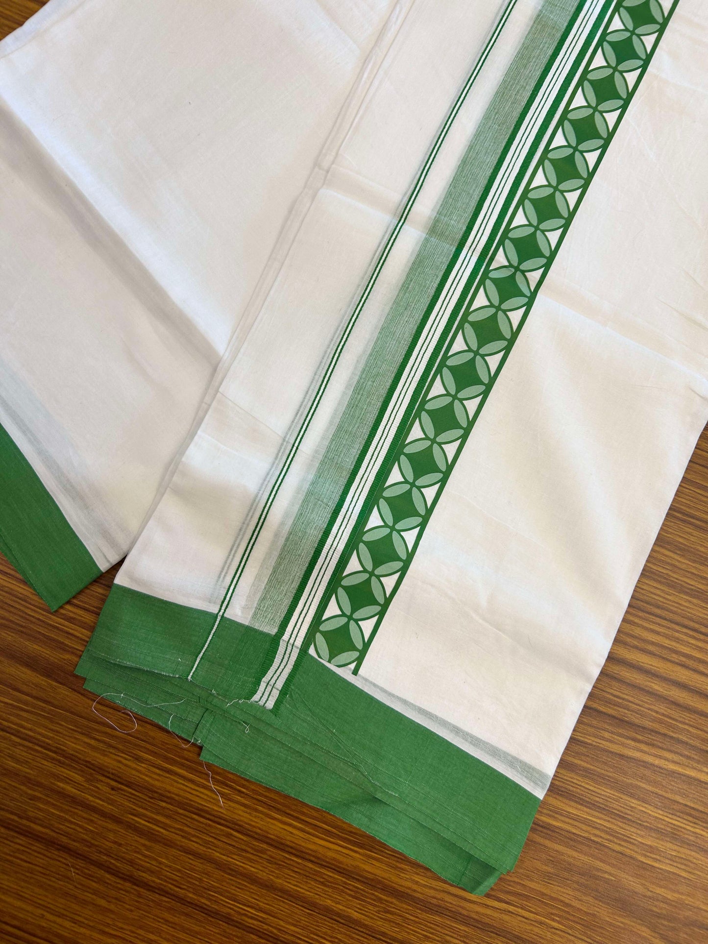 20% Discount ! KaithariKada Balaramapuram Cotton Double Pure white Mundu/Dhoti- 60s - 2.25 inch Reddish Peach Printed Stripes Design Kara - 3.65 mtr (8 muzham) - 17 KK5309 GAN