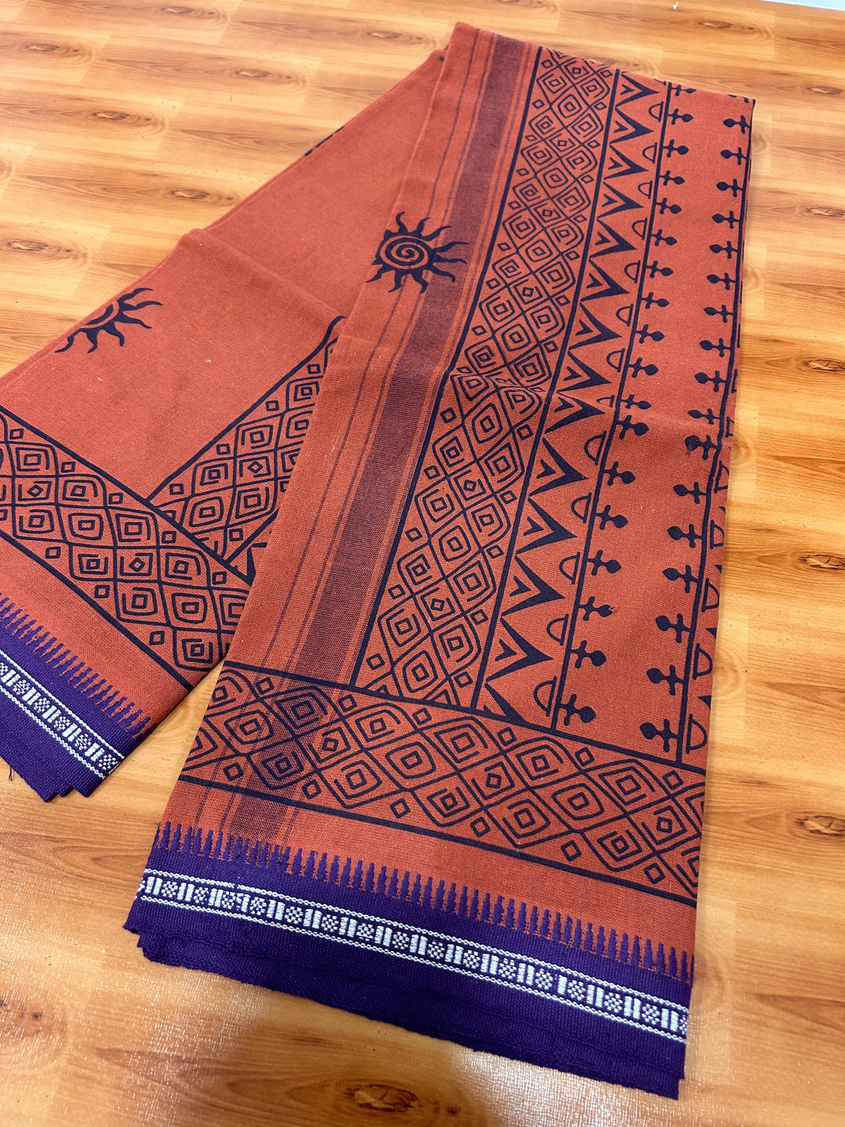 Single Kaily / Lungi - Kaitharikada - Mixed Cotton - 40s twisted - 1.5 inch Blue Printed Design Kara With Kavi Colour Body (2 meter / 4 muzham) -  12 KK8084 GAN