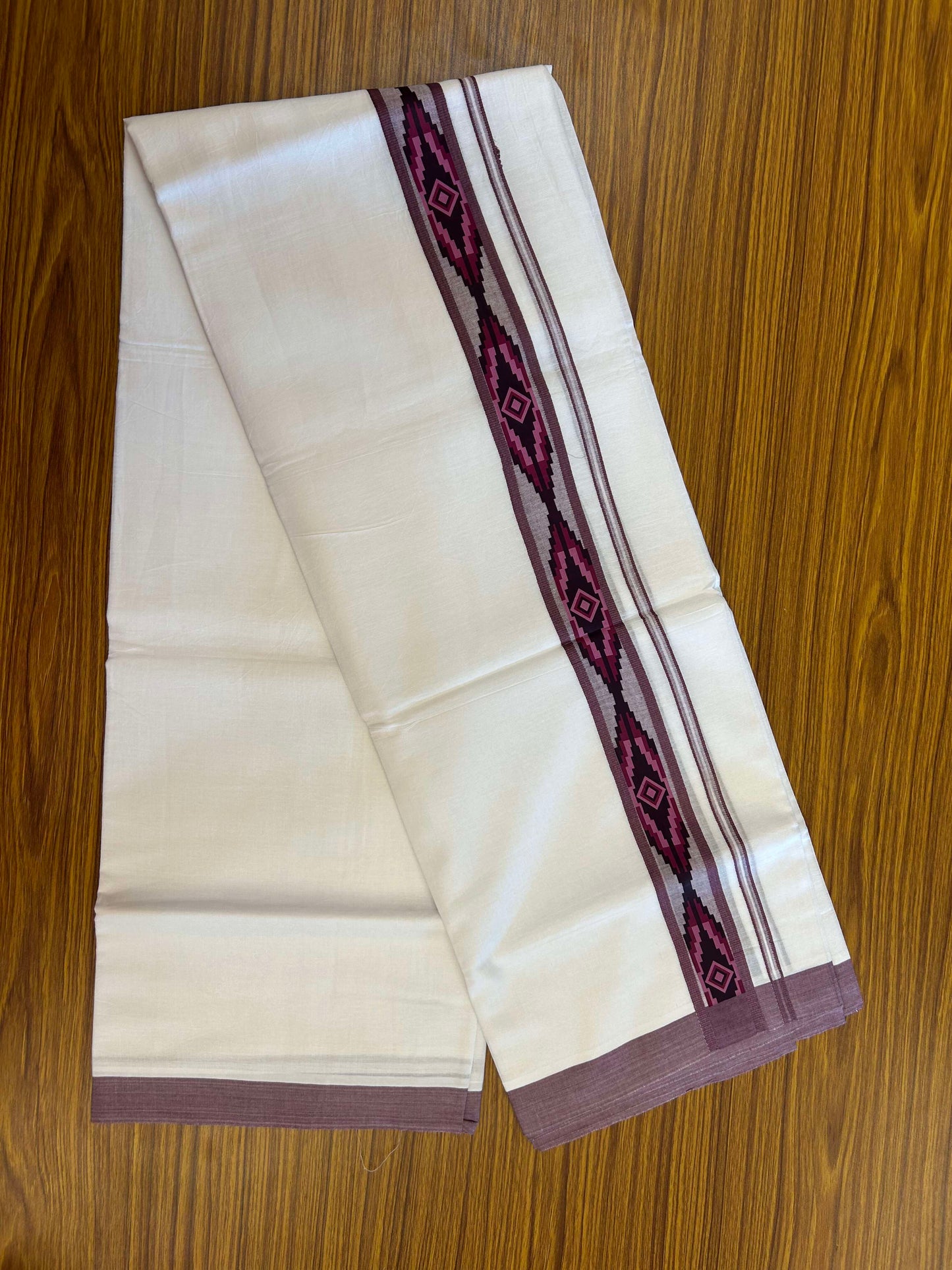 20% Discount ! KaithariKada Balaramapuram Cotton Double Pure white Mundu/Dhoti- 60s - 1.5 inch Multi colour Printed Shaded Stripes Design Kara - 3.65 mtr (8 muzham) - 19 KK5309 GAN