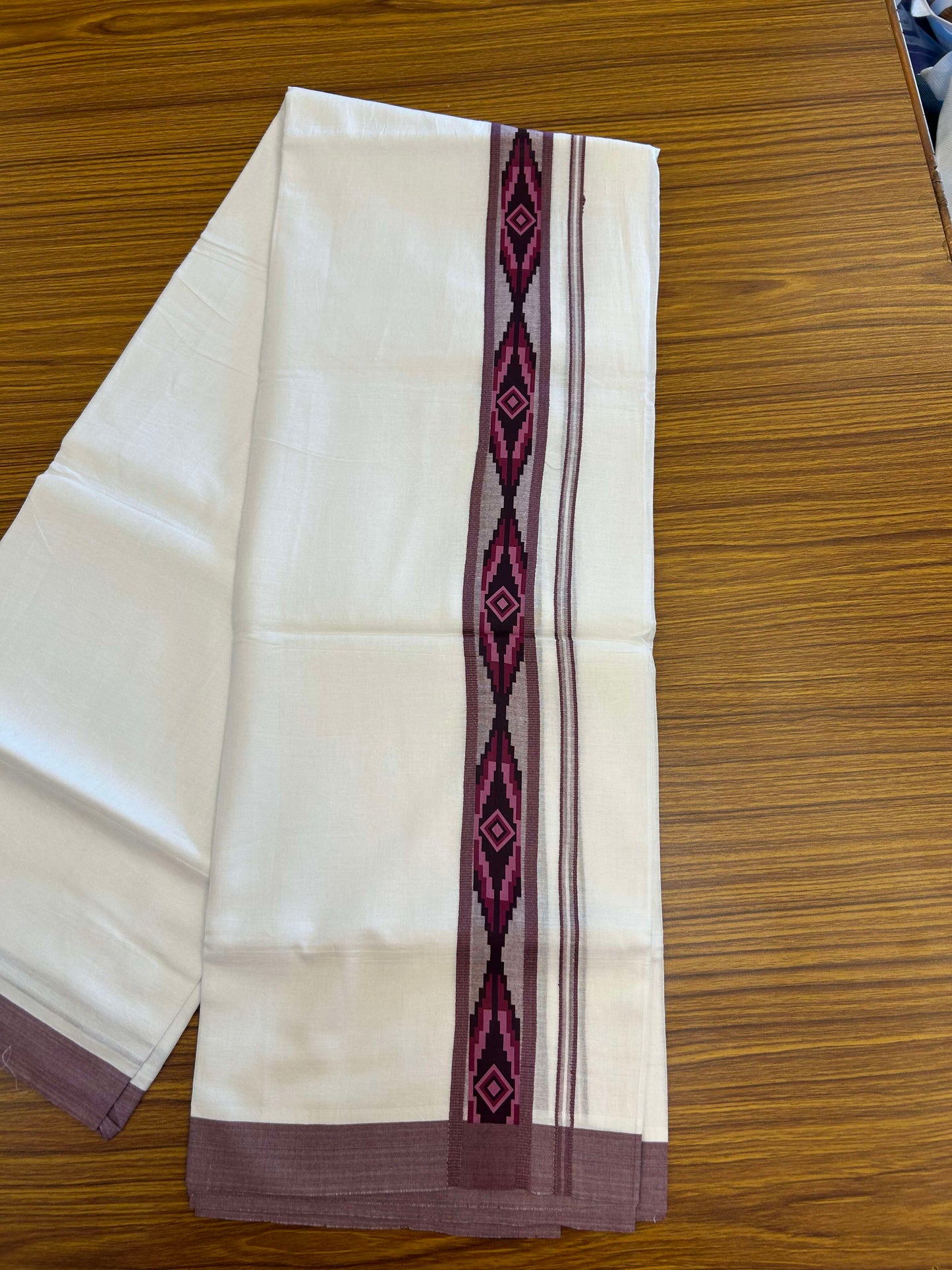 20% Discount ! KaithariKada Balaramapuram Cotton Double Pure white Mundu/Dhoti- 60s - 1.5 inch Multi colour Printed Shaded Stripes Design Kara - 3.65 mtr (8 muzham) - 19 KK5309 GAN