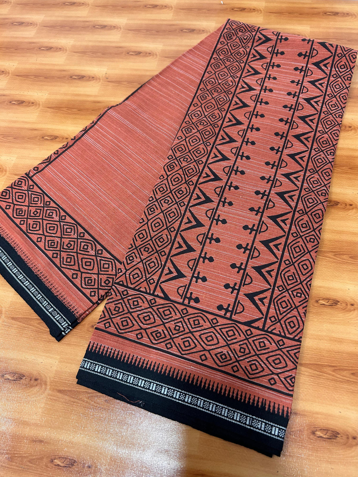 Single Kaily / Lungi - Kaitharikada - Mixed Cotton - 40s twisted - Black Printed Design Kara With Kavi Colour Body (2 meter / 4 muzham) -  13 KK8084 GAN