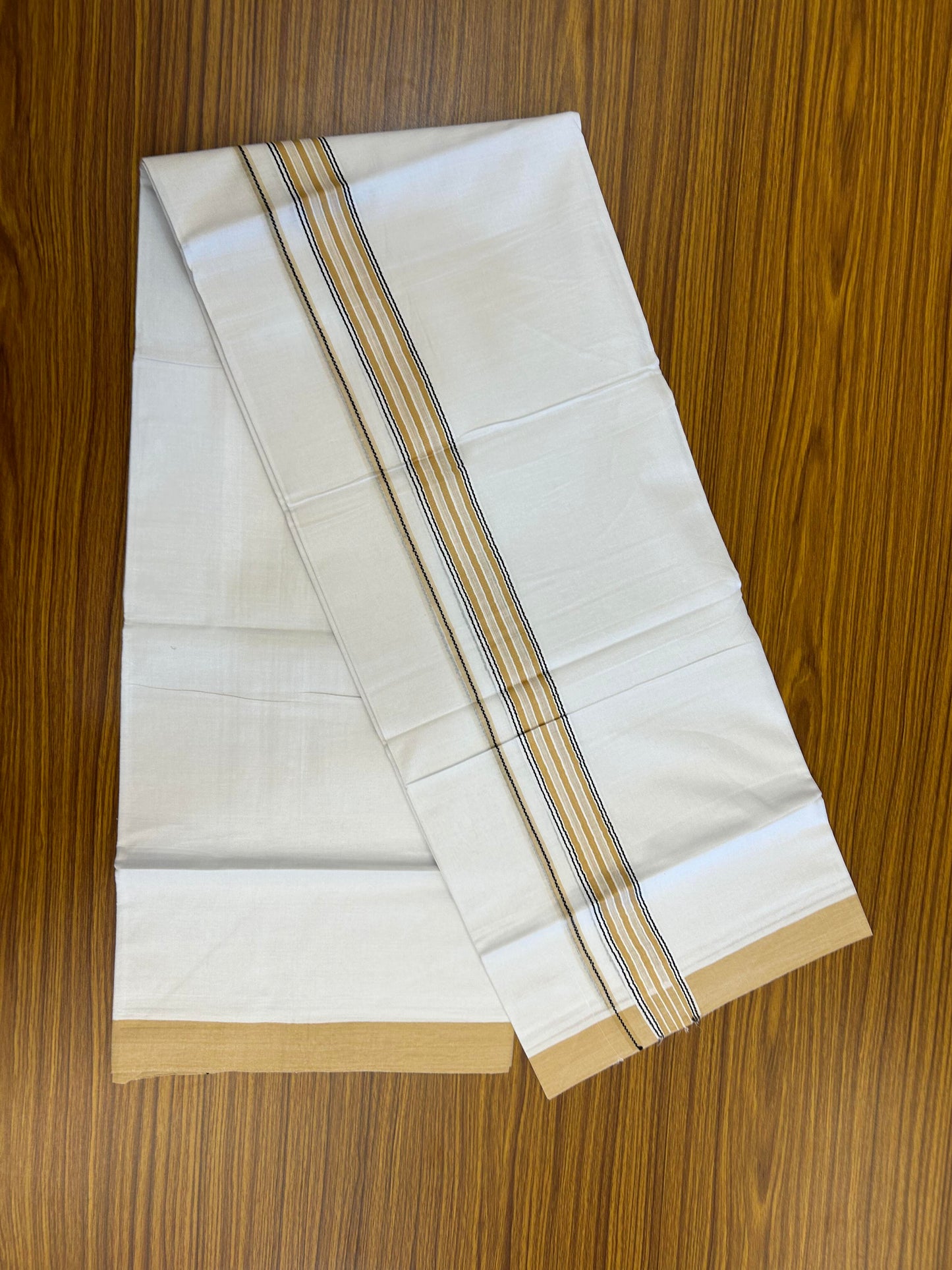 20% Discount ! Kaitharikada Balaramapuram 100% Cotton Pure White Double Mundu/Dothi - 100x80 - 1.25 inch Black & Sand Brown Shaded Stripes Kara 3.90 m (8 muzham) - 77 KK5364 MC