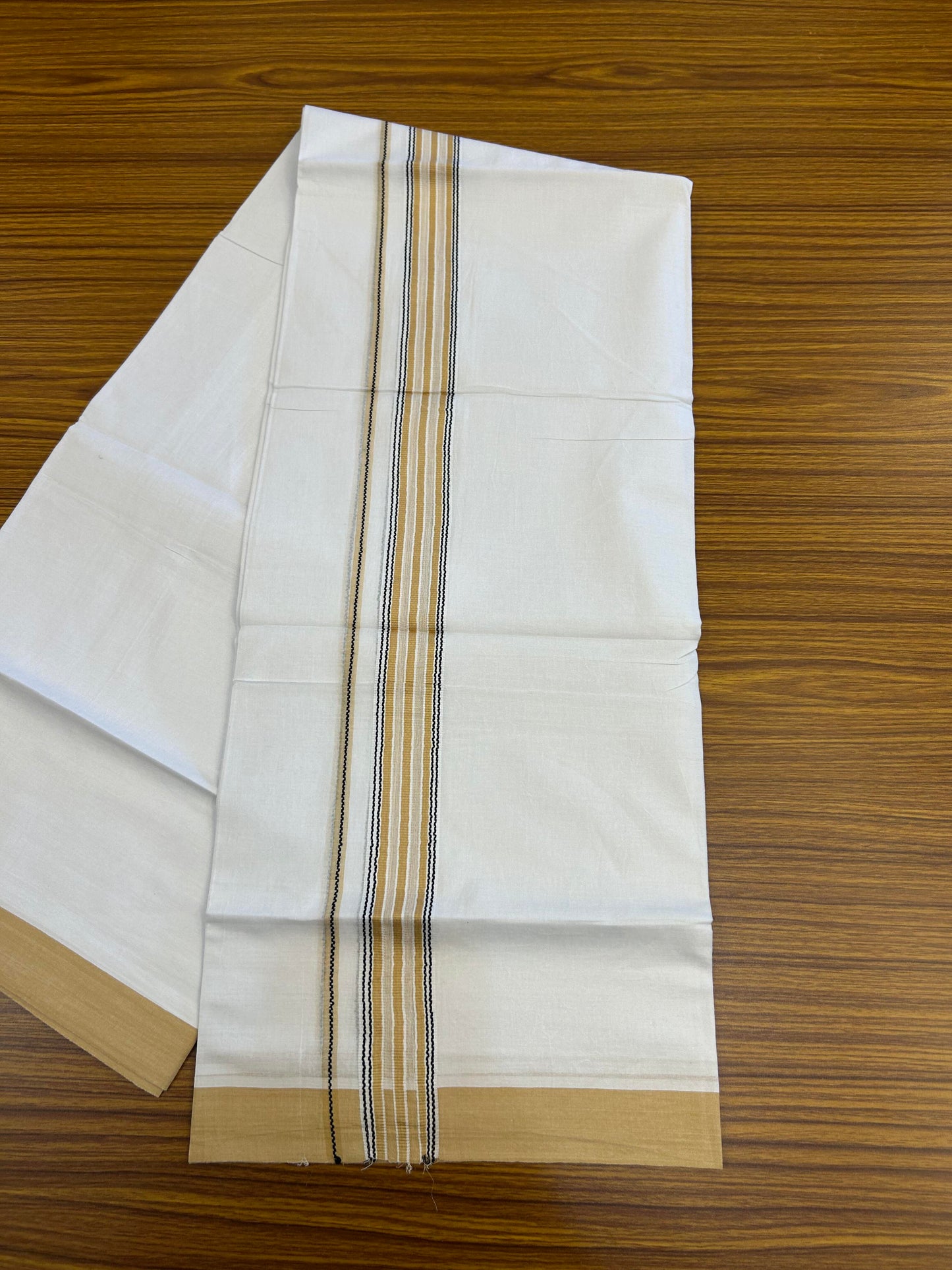 20% Discount ! Kaitharikada Balaramapuram 100% Cotton Pure White Double Mundu/Dothi - 100x80 - 1.25 inch Black & Sand Brown Shaded Stripes Kara 3.90 m (8 muzham) - 77 KK5364 MC