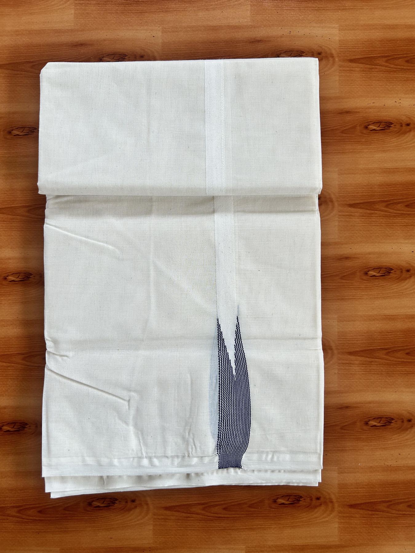 Double Off white Mundu/Dhoti - 23% Discount! KaithariKada Balaramapuram 100% Cotton - 100x100 - 0.5 inch Puliyilakkara Violet Striped Chutty Kara - 4 mtr (8.5 muzham) - 14 KK5401 ASH