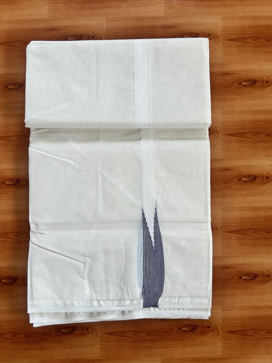 Double Off white Mundu/Dhoti - 23% Discount! KaithariKada Balaramapuram 100% Cotton - 100x100 - 0.5 inch Puliyilakkara Violet Striped Chutty Kara - 4 mtr (8.5 muzham) - 14 KK5401 ASH
