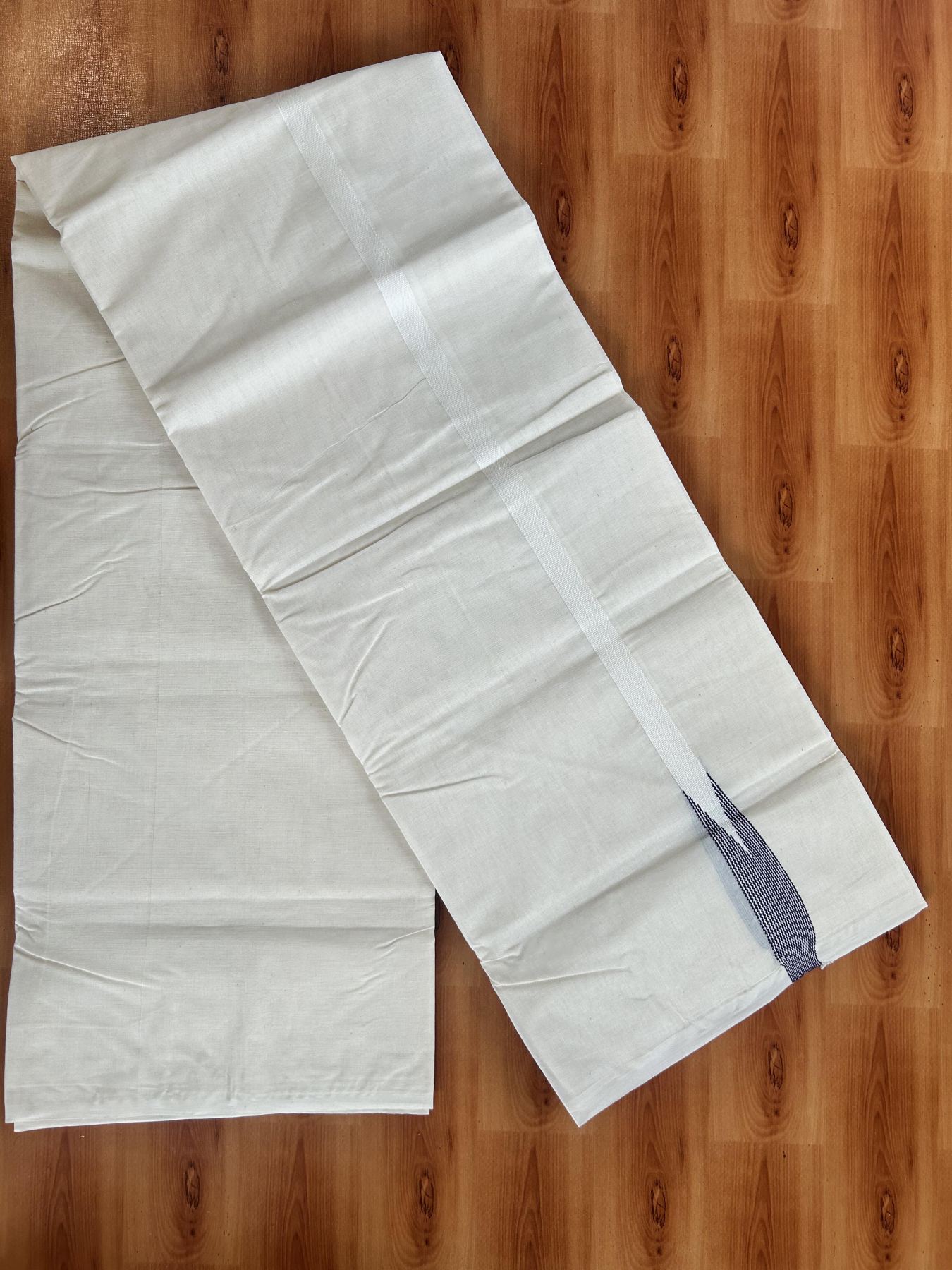 Double Off white Mundu/Dhoti - 23% Discount! KaithariKada Balaramapuram 100% Cotton - 100x100 - 0.5 inch Puliyilakkara Violet Striped Chutty Kara - 4 mtr (8.5 muzham) - 14 KK5401 ASH