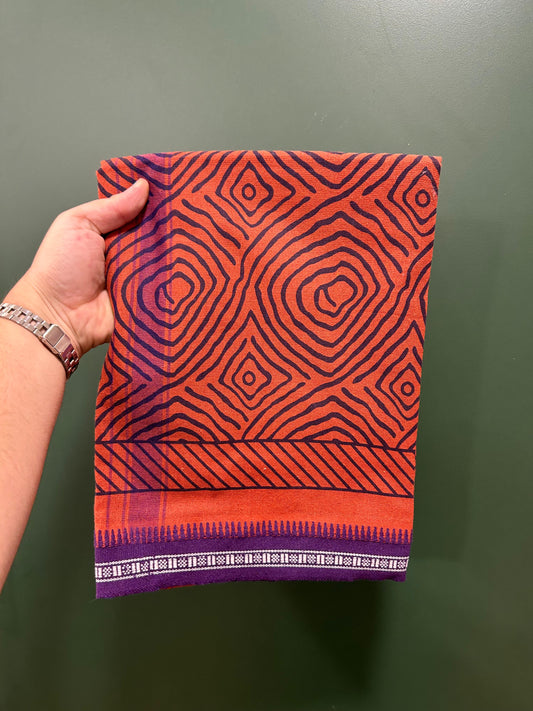 Single Kaily / Lungi - Kaitharikada - Mixed Cotton - 40s twisted - 1.5 inch Violet Printed Design Kara With Kavi Colour Body (2 meter / 4 muzham) -  15 KK8084 GAN