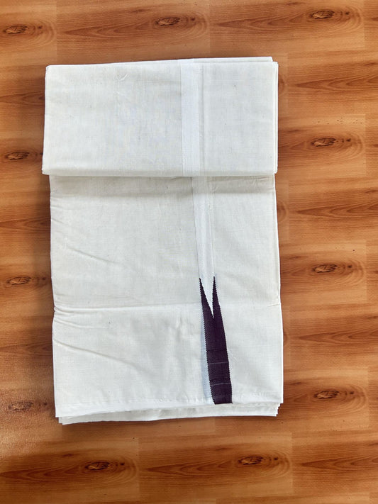 Double Off white Mundu/Dhoti - 24% Discount! KaithariKada Balaramapuram 100% Cotton - 100x100 - 0.5 inch Puliyilakkara Dark Wine Chutty Kara - 4 mtr (8.5 muzham) - 4 KK5401 ASH