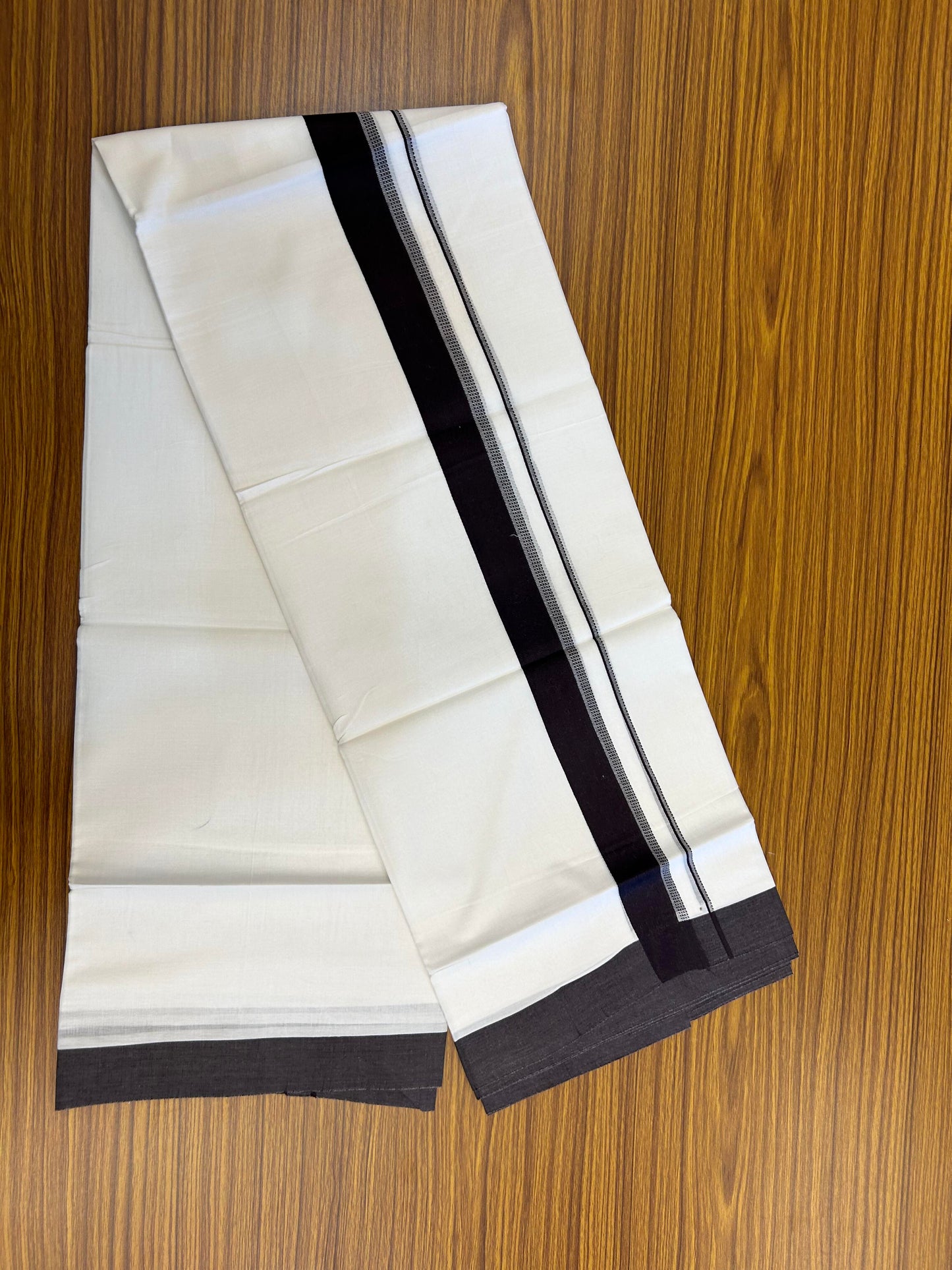20% Discount ! Kaitharikada Balaramapuram 100% Cotton Pure White Double Mundu/Dothi - 100x80 - 1.5 inch Dark Wine Shaded Stripes Kara 3.90 m (8 muzham) - 62 KK5364 MC