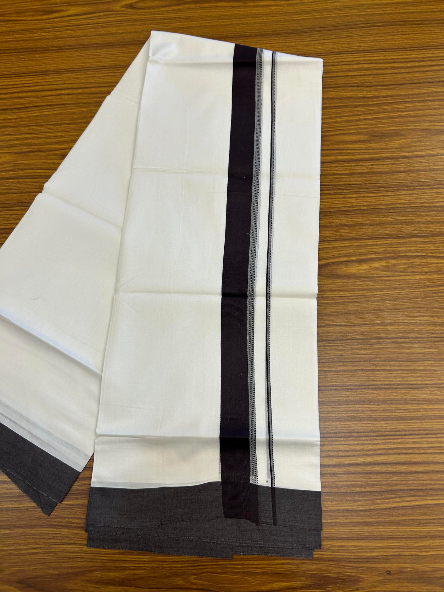 20% Discount ! Kaitharikada Balaramapuram 100% Cotton Pure White Double Mundu/Dothi - 100x80 - 1.5 inch Dark Wine Shaded Stripes Kara 3.90 m (8 muzham) - 62 KK5364 MC