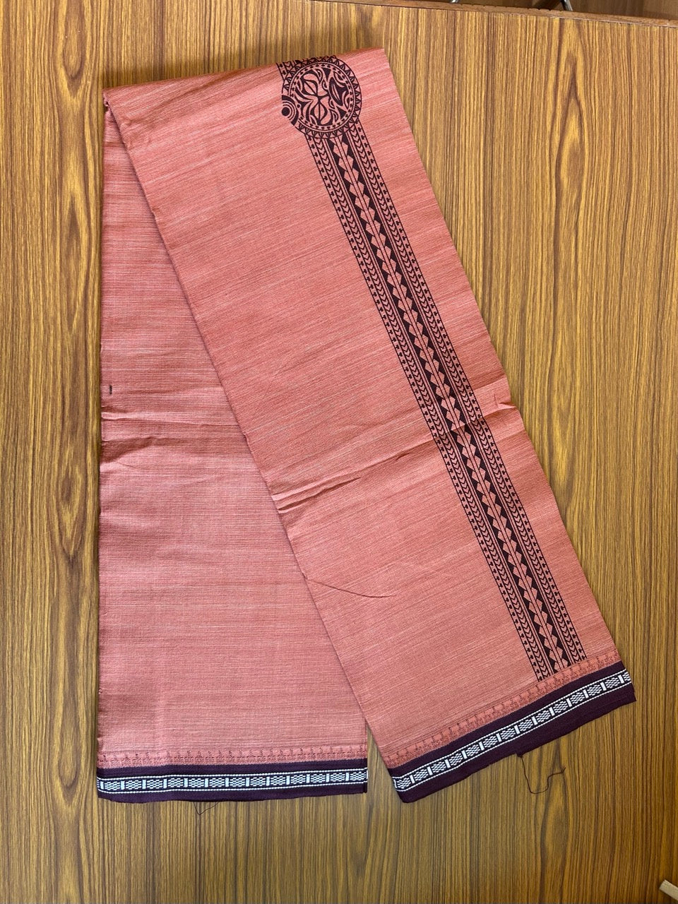 Kaitharikada Pure Cotton - Single Kaily / Lungi - 2 inch Dark Maroon printed kuppadam kara with Kavi colour body - 3KK8000AS