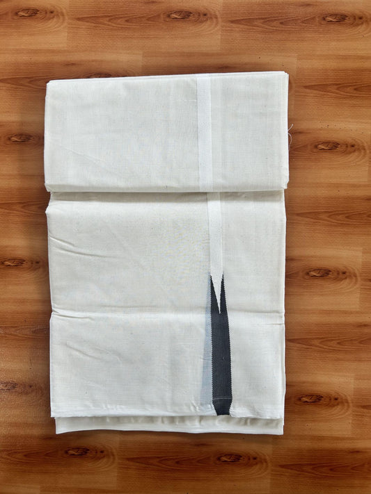 Double Off white Mundu/Dhoti - 24% Discount! KaithariKada Balaramapuram 100% Cotton - 100x100 - 0.5 inch Puliyilakkara Olive Grey Chutty Kara - 4 mtr (8.5 muzham) - 5 KK5401 ASH