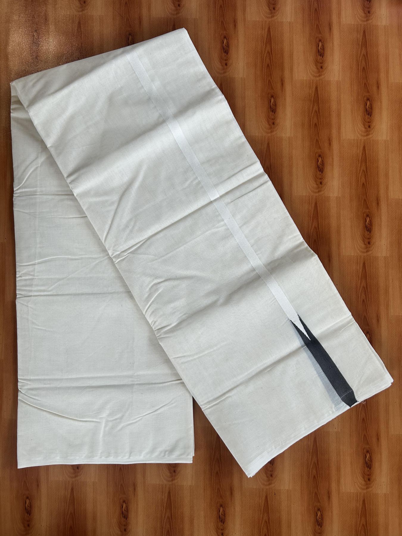 Double Off white Mundu/Dhoti - 24% Discount! KaithariKada Balaramapuram 100% Cotton - 100x100 - 0.5 inch Puliyilakkara Olive Grey Chutty Kara - 4 mtr (8.5 muzham) - 5 KK5401 ASH