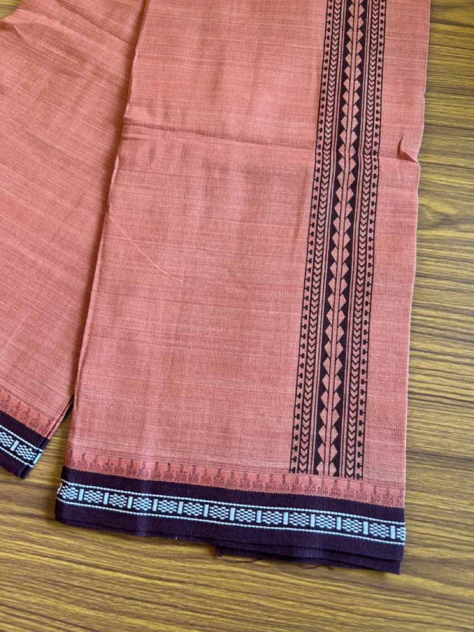 Kaitharikada Pure Cotton - Single Kaily / Lungi - 2 inch Dark Maroon printed kuppadam kara with Kavi colour body - 3KK8000AS
