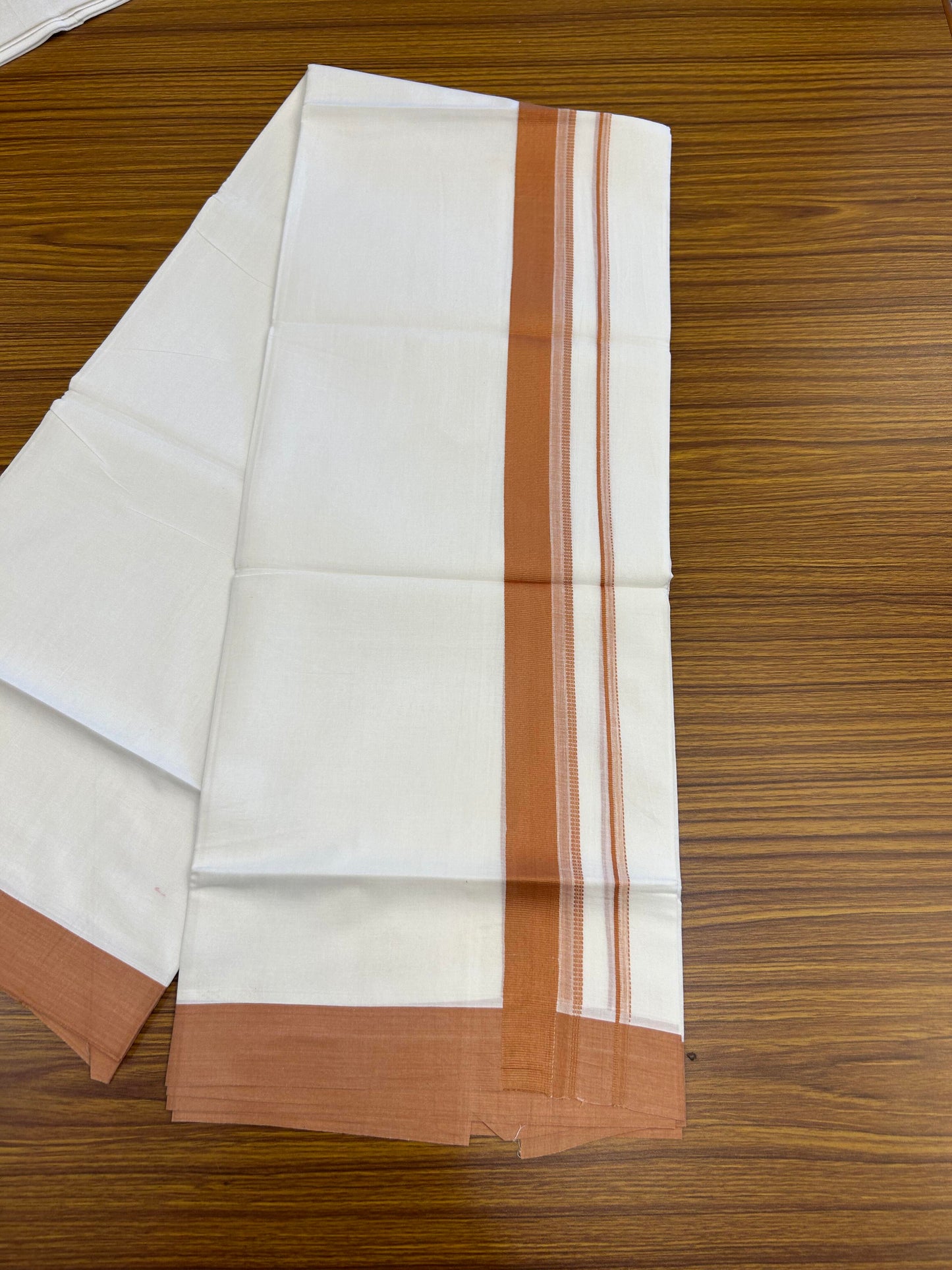 20% Discount ! Kaitharikada Balaramapuram 100% Cotton Pure White Double Mundu/Dothi - 100x80 - 1.5 inch Orange Brown Shaded Stripes Kara 3.90 m (8 muzham) - 44 KK5364 MC