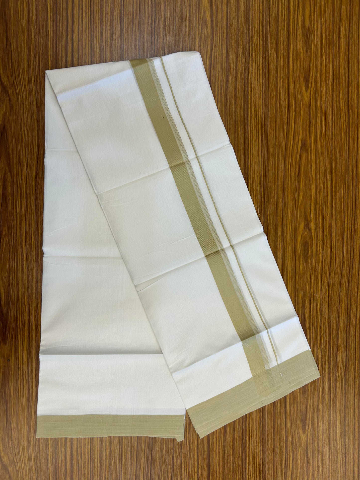 20% Discount ! Kaitharikada Balaramapuram 100% Cotton Pure White Double Mundu/Dothi - 100x80 - 1.5 inch Pista Green Shaded Stripes Kara 3.90 m (8 muzham) - 45 KK5364 MC