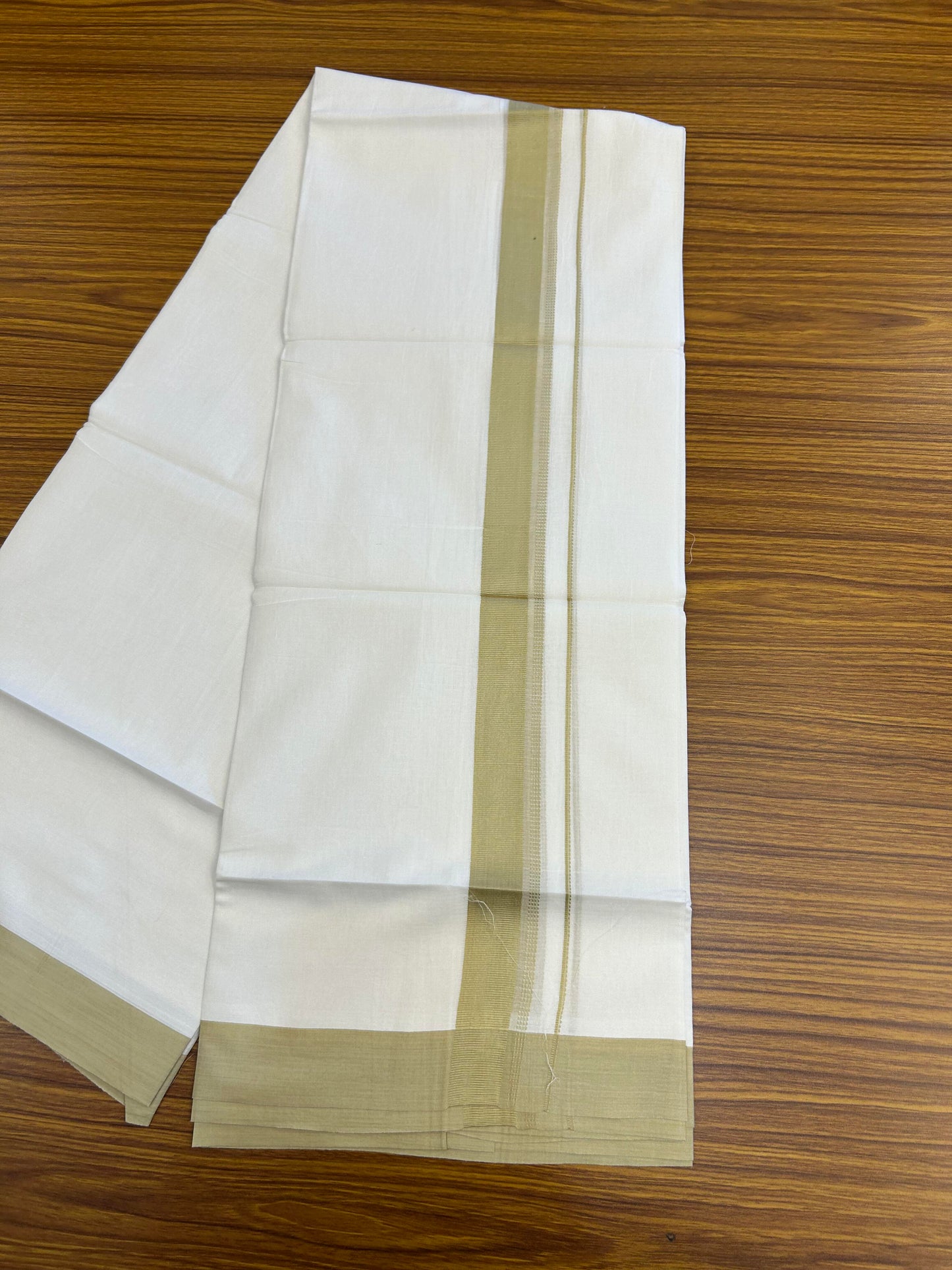 20% Discount ! Kaitharikada Balaramapuram 100% Cotton Pure White Double Mundu/Dothi - 100x80 - 1.5 inch Pista Green Shaded Stripes Kara 3.90 m (8 muzham) - 45 KK5364 MC