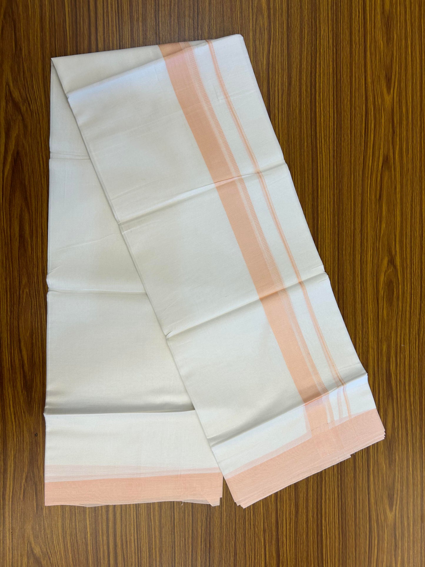 20% Discount ! Kaitharikada Balaramapuram 100% Cotton Pure White Double Mundu/Dothi - 100x80 - 1.5 inch Peach Shaded Stripes Kara 3.90 m (8 muzham) - 47 KK5364 MC