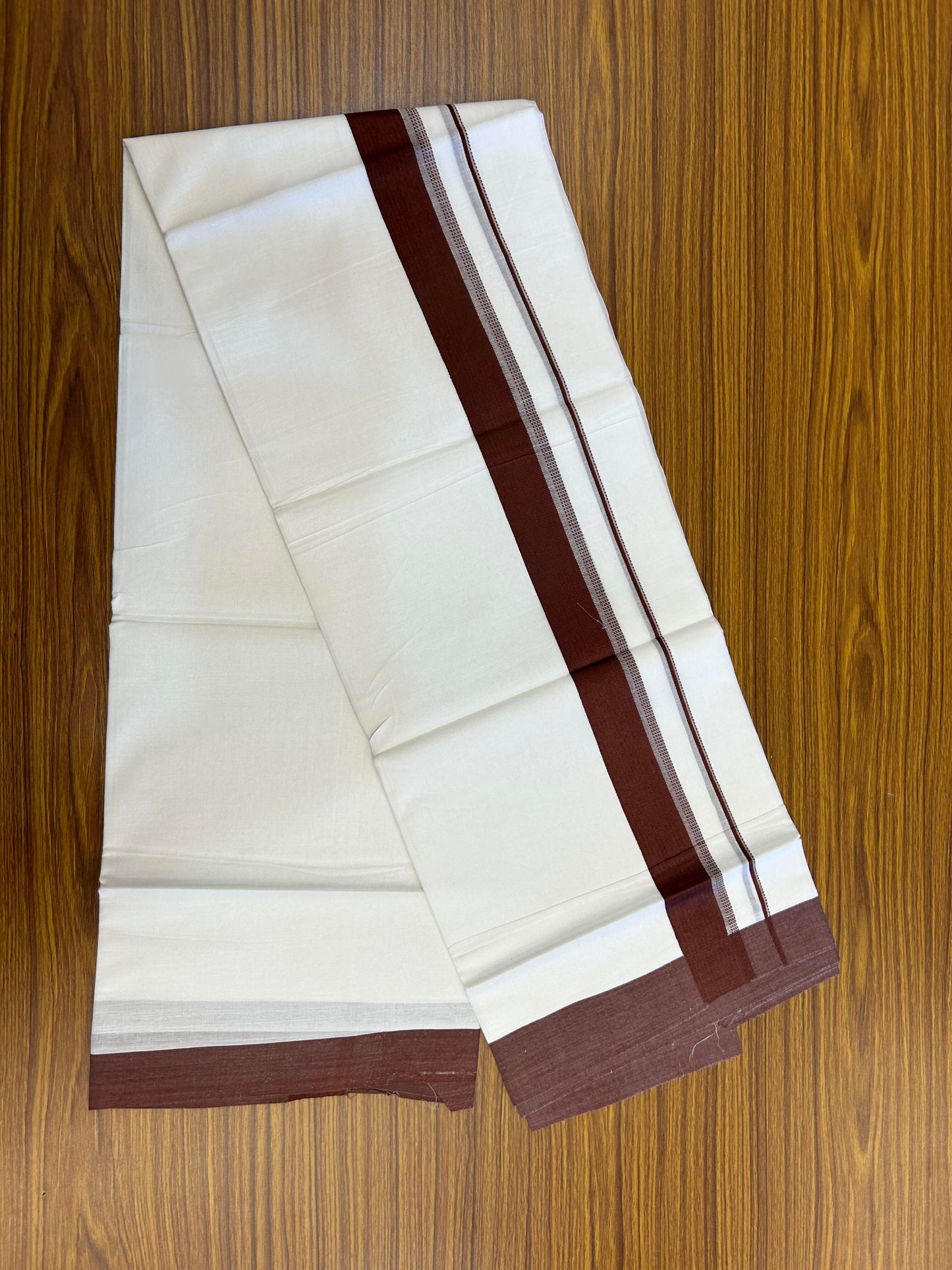 20% Discount ! Kaitharikada Balaramapuram 100% Cotton Pure White Double Mundu/Dothi - 100x80 - 1.5 inch Dark Maroon Shaded Stripes Kara 3.90 m (8 muzham) - 49 KK5364 MC