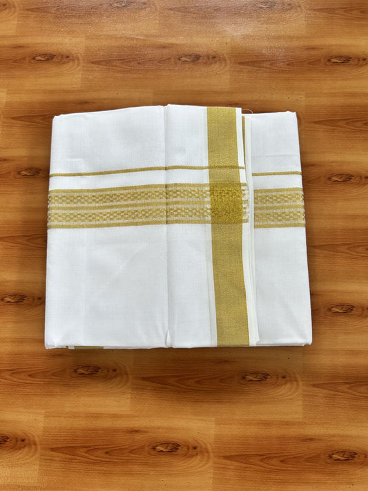 Double Pure White Mundu/Dhoti - 20% Discount!! Kaitharikada Balaramapuram Pure Cotton - 60s - 1.5 inch Gold Kasav Jacquard Design Kara 4 mtr (8.5 Muzham) - 8 KK5406 GAN